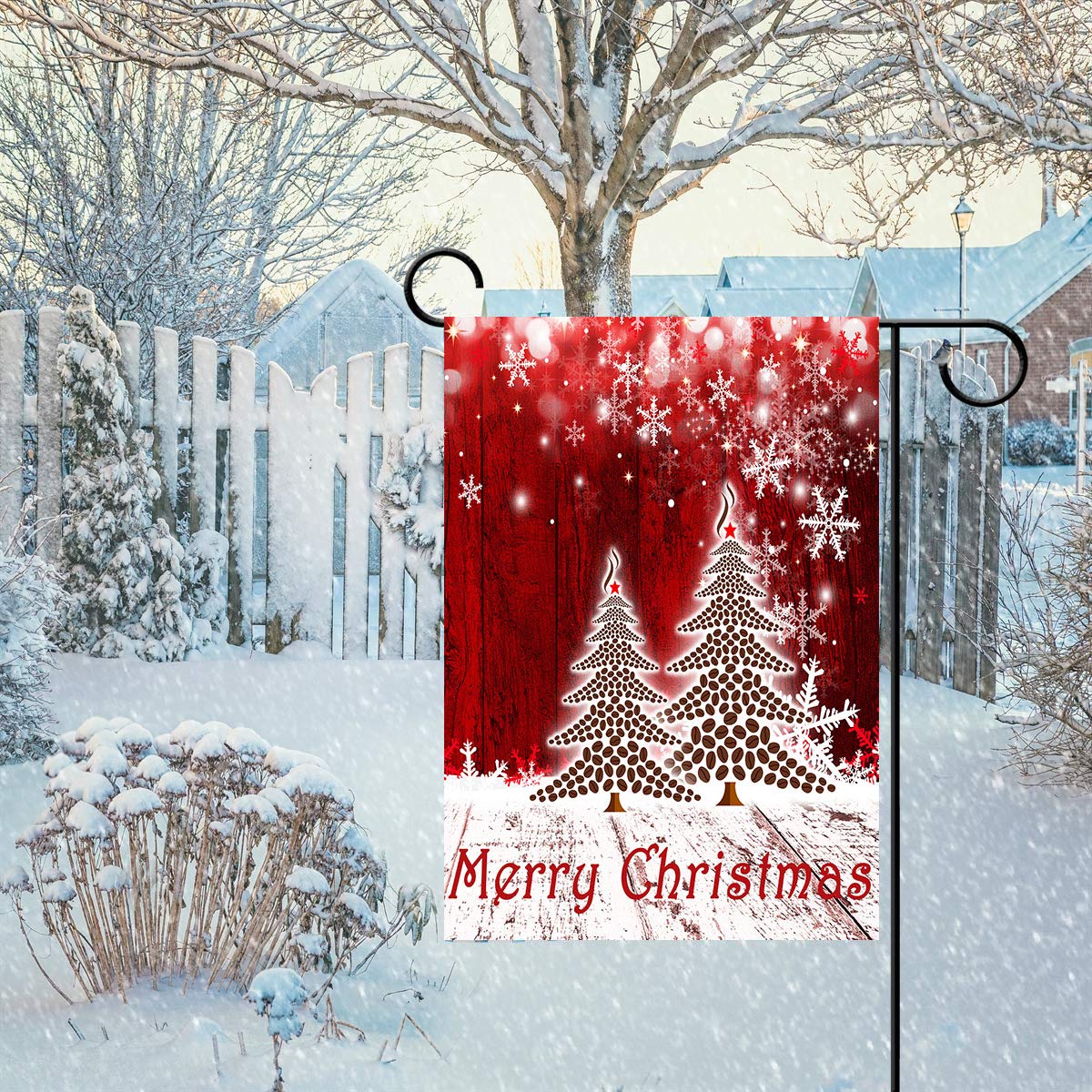 Double Sided Christmas Tree Red Garden Flag 12x18 Inch - Winter Snowflake Holiday Yard Decoration for Xmas, New Year | Rustic Outdoor Home Decor for Porch, Lawn & Seasonal Celebrations