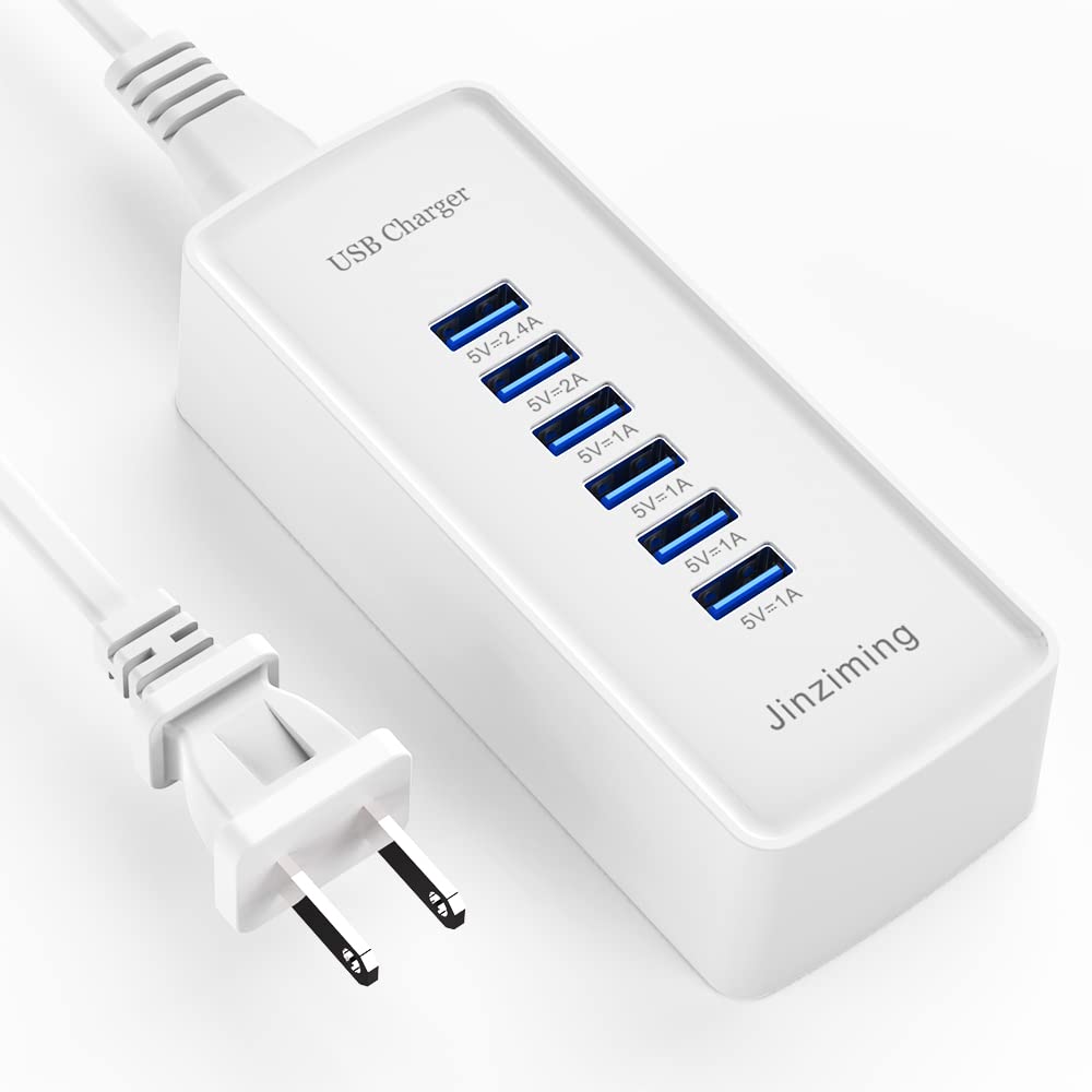 6-Port USB Wall Charger - Fast Charging Station for Multiple Devices, Desktop Power Hub for iPhone Xs/X, iPad Pro/Air, Galaxy S9/S8, LG Laptop & Smartphones - Perfect for Home, Office & Travel Charging Needs