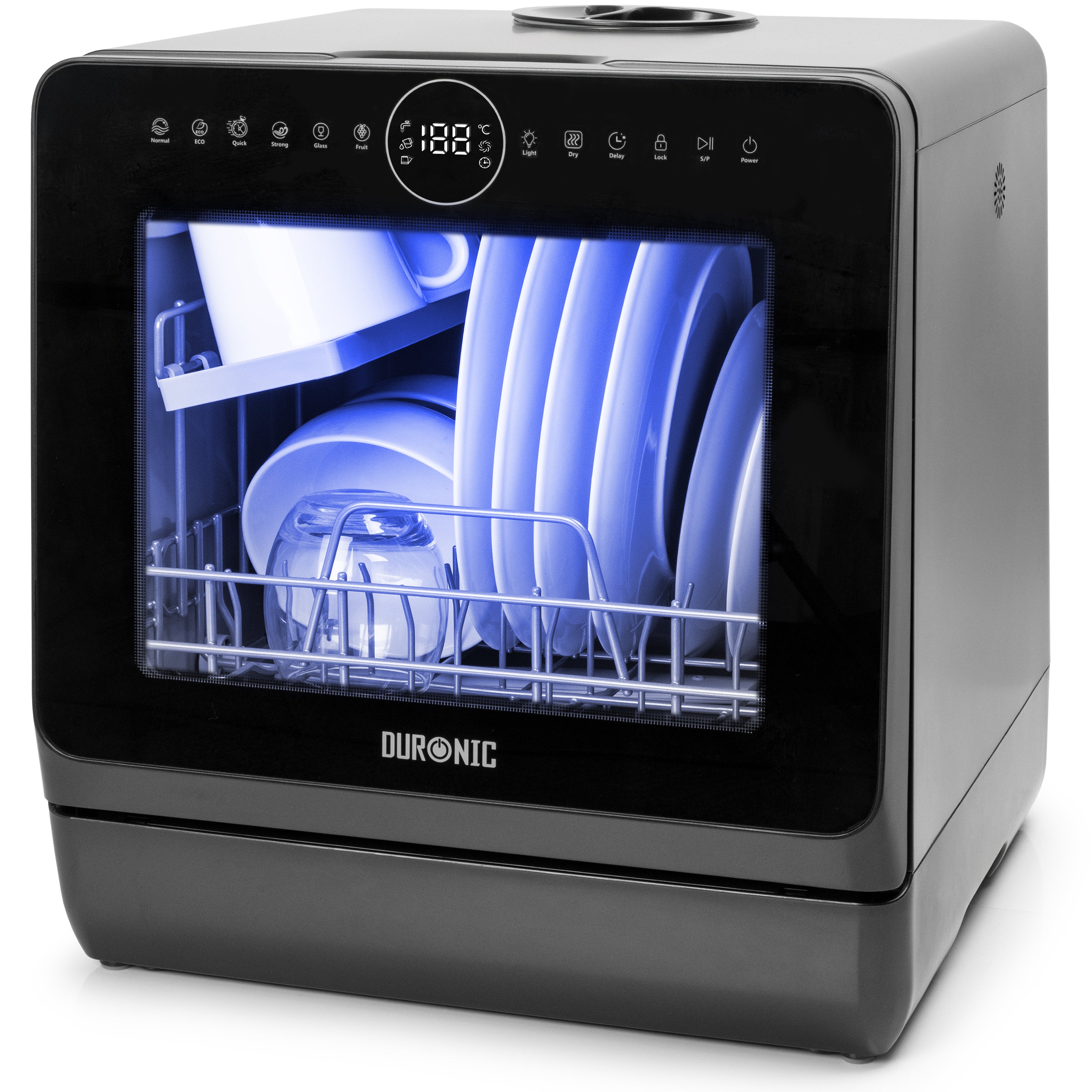 Duronic DW5 BK Compact Tabletop Dishwasher - 5L Capacity, 8 Wash Cycles, 950W Power for Quick & Eco Cleaning | Perfect for Small Kitchens, Apartments, RVs & Dorms (Black)