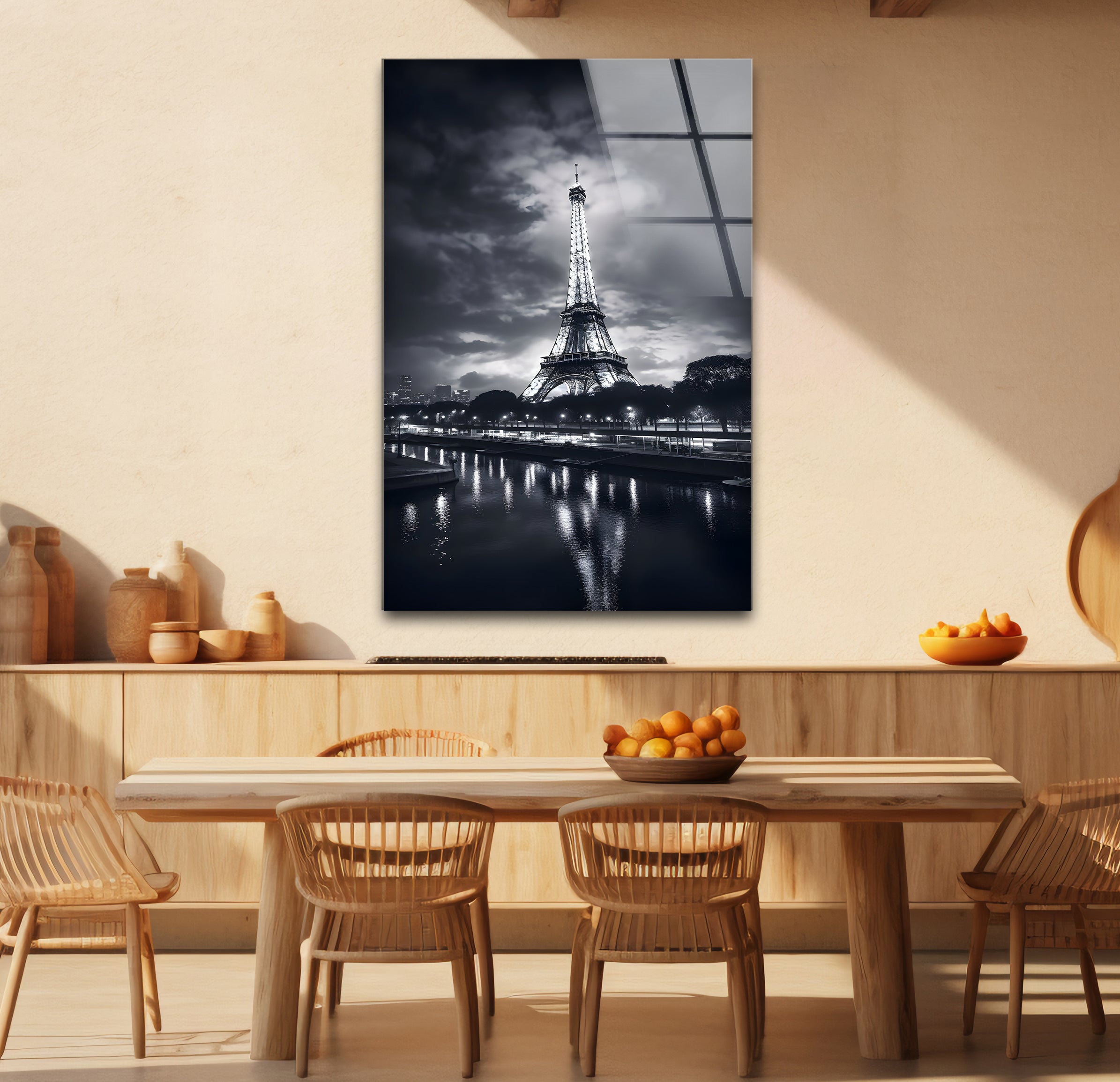 Black & White Paris Eiffel Tower Landscape Glass Wall Art - Elegant Home Decor for Living Room, Bedroom & Office