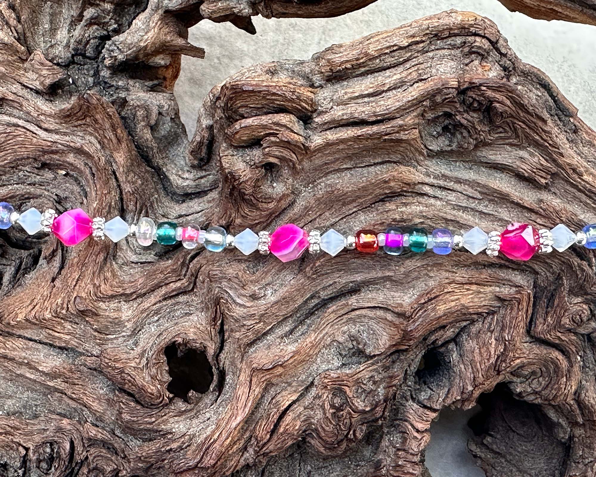 9 Hot Pink Agate Gemstone Beaded Anklet for Women - Elegant Handmade Adjustable Ankle Bracelet - Perfect for Beach, Summer, Boho Fashion & Gift Giving