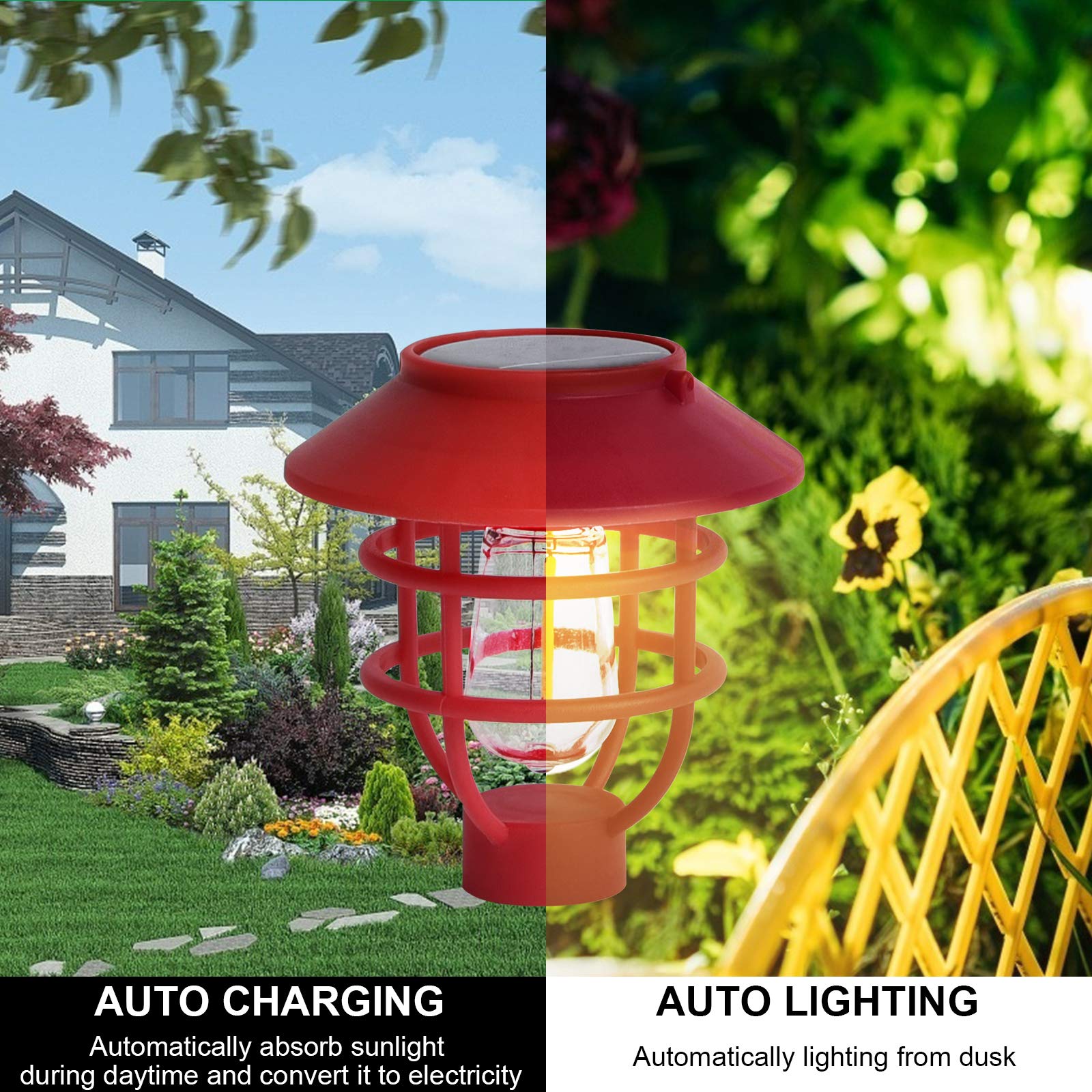 6 Pack Solar Pathway Lights Outdoor - Waterproof LED Garden Stake Lights with Auto On/Off, Warm White & Red - Perfect for Yard, Patio, Driveway, Walkway, and Landscape Lighting