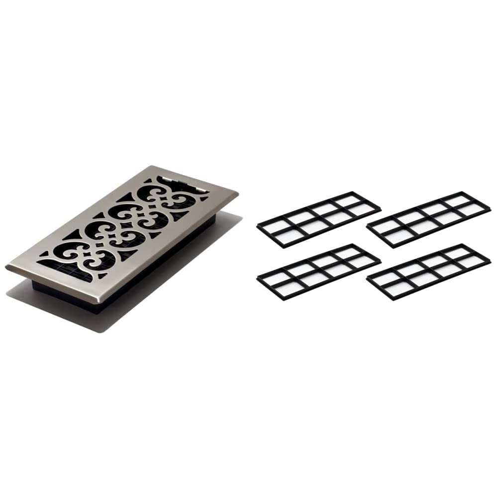 4x10 Brushed Nickel Floor Register & Air Filter - 4 Pack for Home HVAC