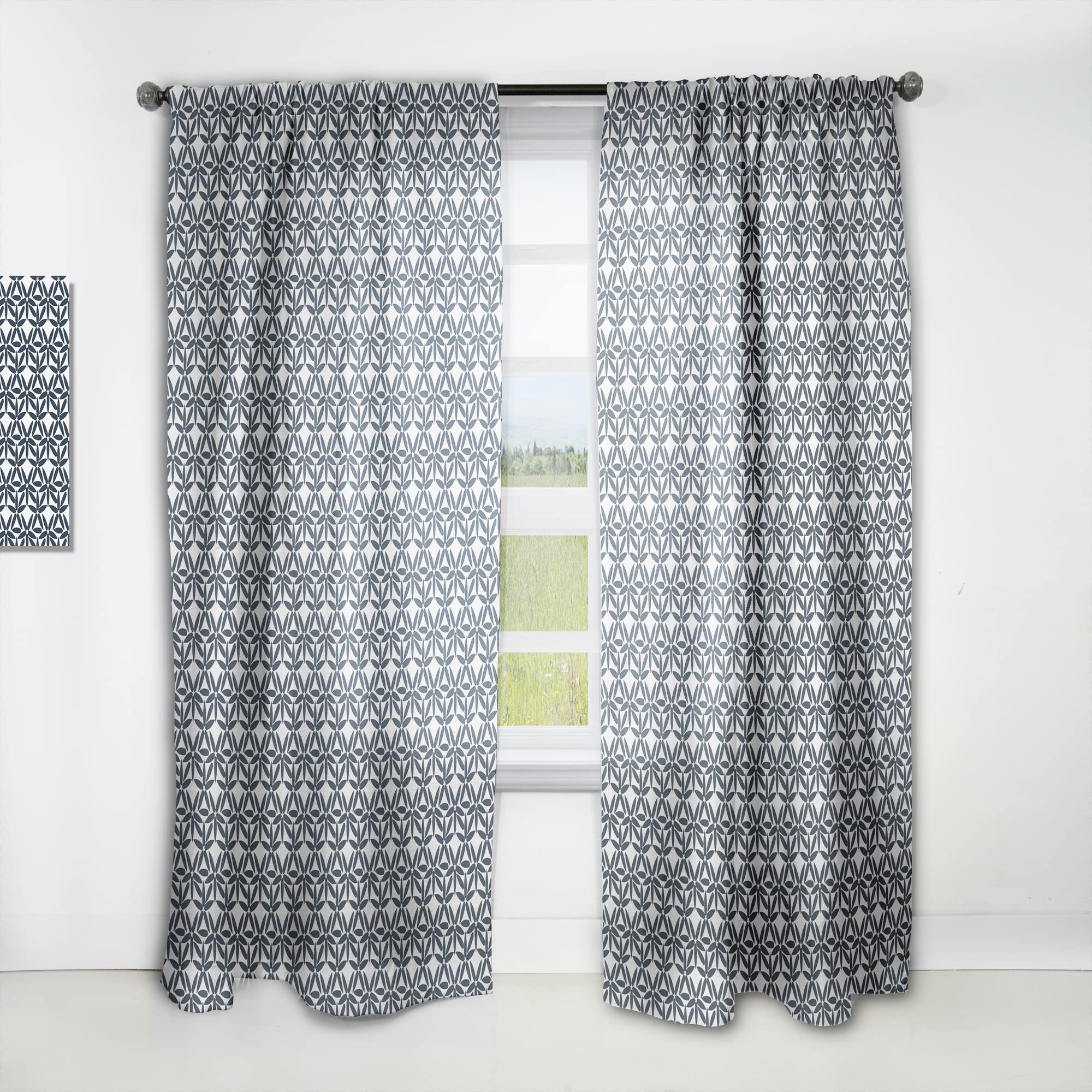 DesignQ Retro Abstract Floral Print Thermal Insulated Curtain Panel - 52x90 Inches - Blackout Drapes for Bedroom & Living Room - Perfect for Home Decor & Light Control