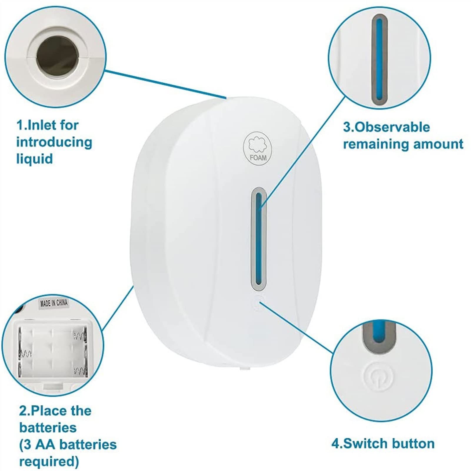 Automatic Soap Dispenser 550ml - Touchless Motion Sensor Foam Soap Dispenser, No Drilling Wall Mounted for Bathroom, Kitchen & Office - Hands-Free Hygienic Soap Dispenser for Home & Commercial Use