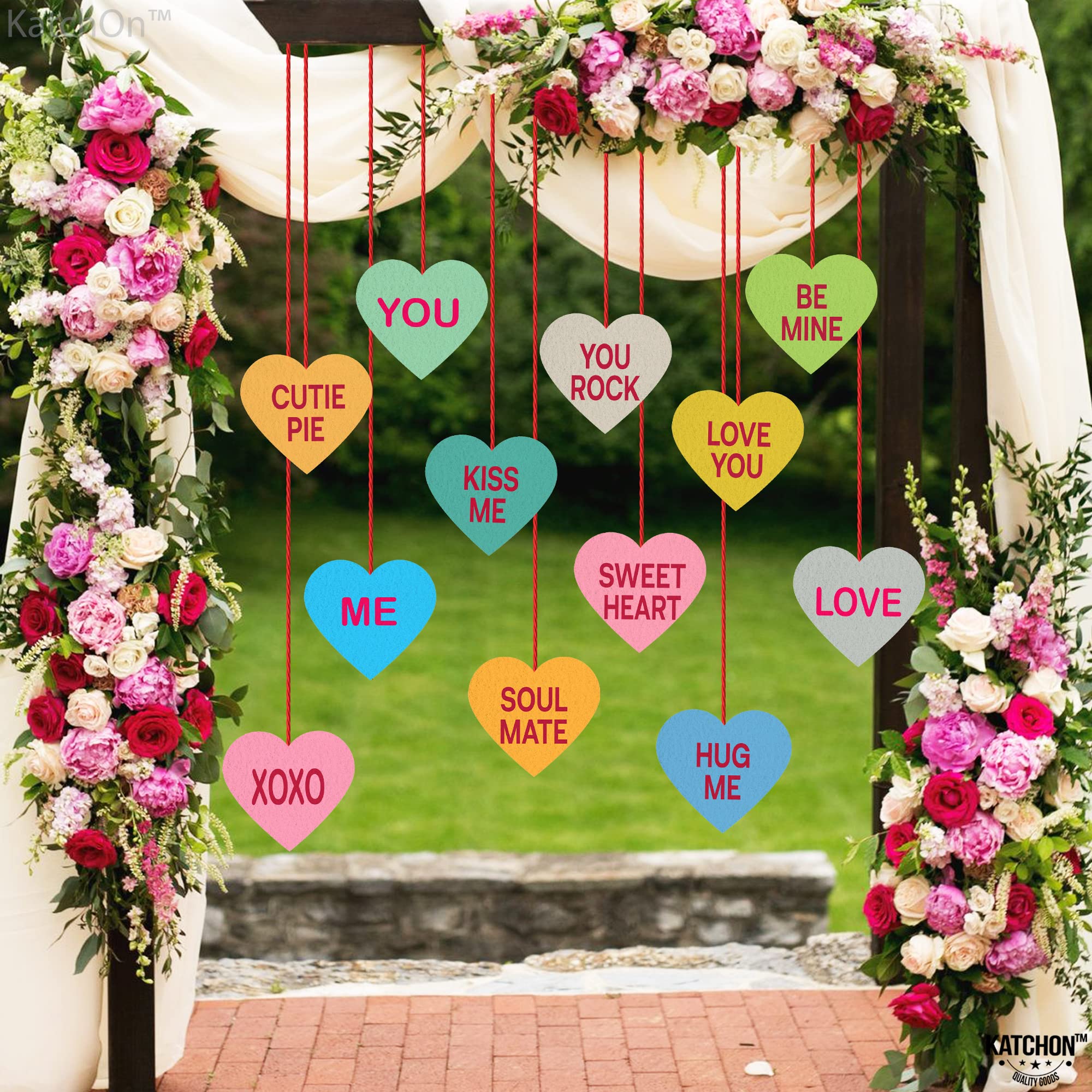 KatchOn Valentine's Day Conversation Hearts Decorations - Pack of 12 Heart Garland for Valentine's & Galentine's Day | No DIY Required | Perfect for Party, Home, and Office Decor