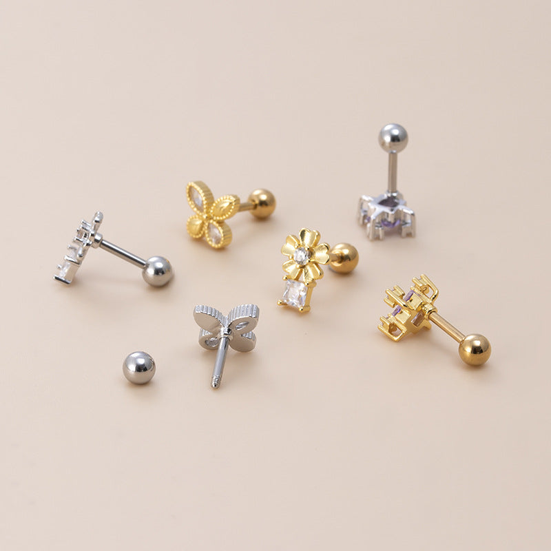 16G Evil Eyes Cartilage Stud Conch Piercing - Stainless Steel Tragus Helix Earrings for Women | HSPJ883 | Perfect for Daily Wear, Parties & Body Jewelry Collection