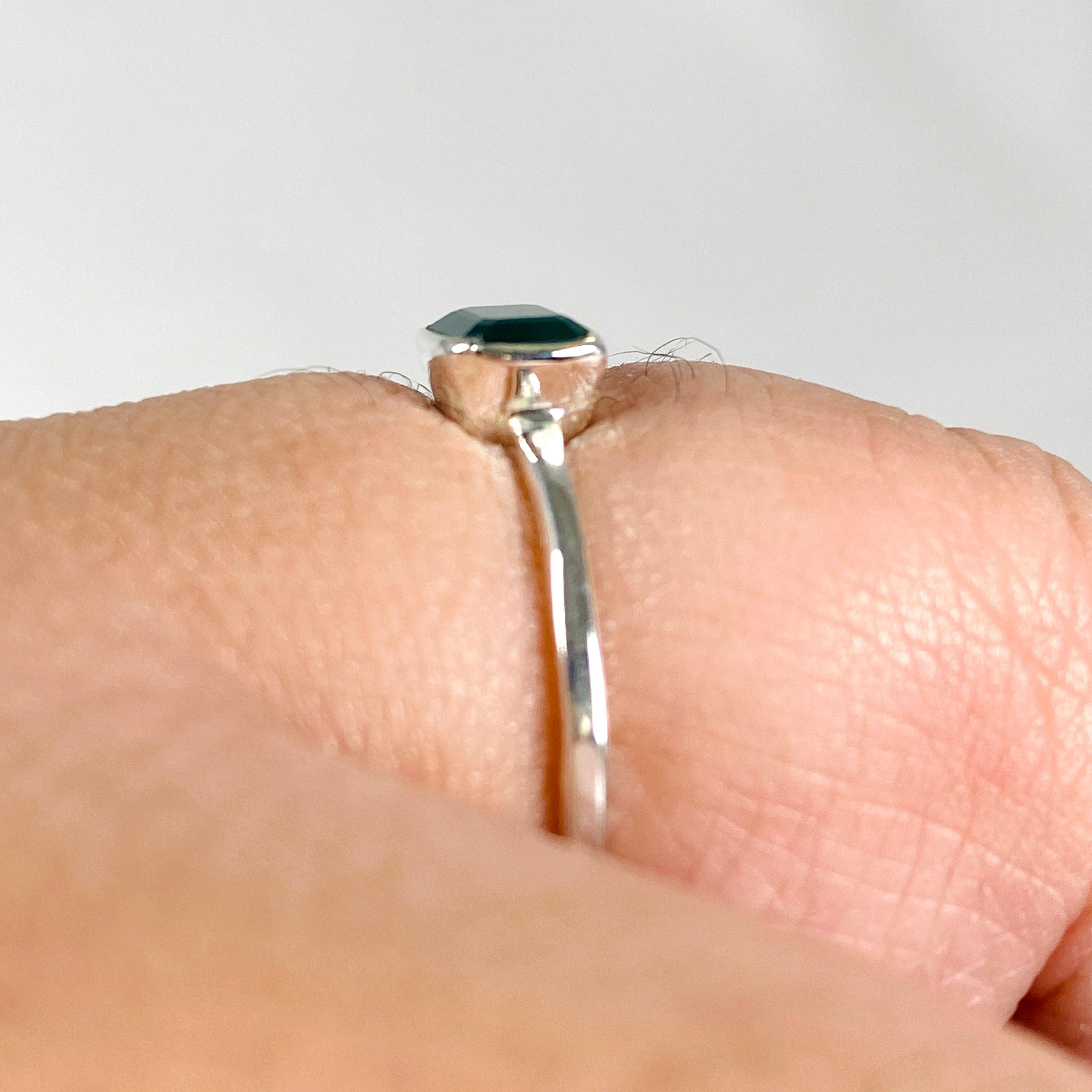 Green Onyx Rectangular Faceted Fine Band Ring R3793 GO - Elegant Sterling Silver Jewelry for Women, Perfect for Weddings, Parties & Everyday Wear