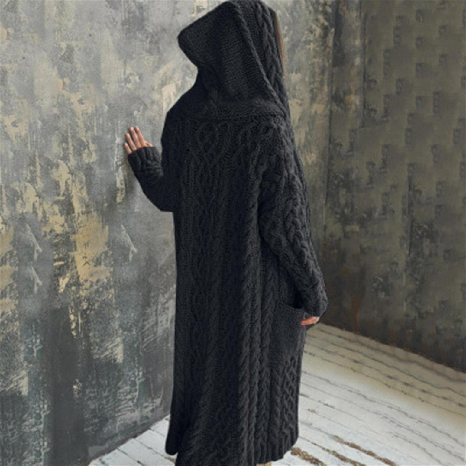 Women's Oversized Cable Knit Hooded Cardigan Sweater - Heavyweight Warm Open Front Long Coat with Pockets | Perfect for Winter Layering, Casual Outfits & Cozy Home Wear