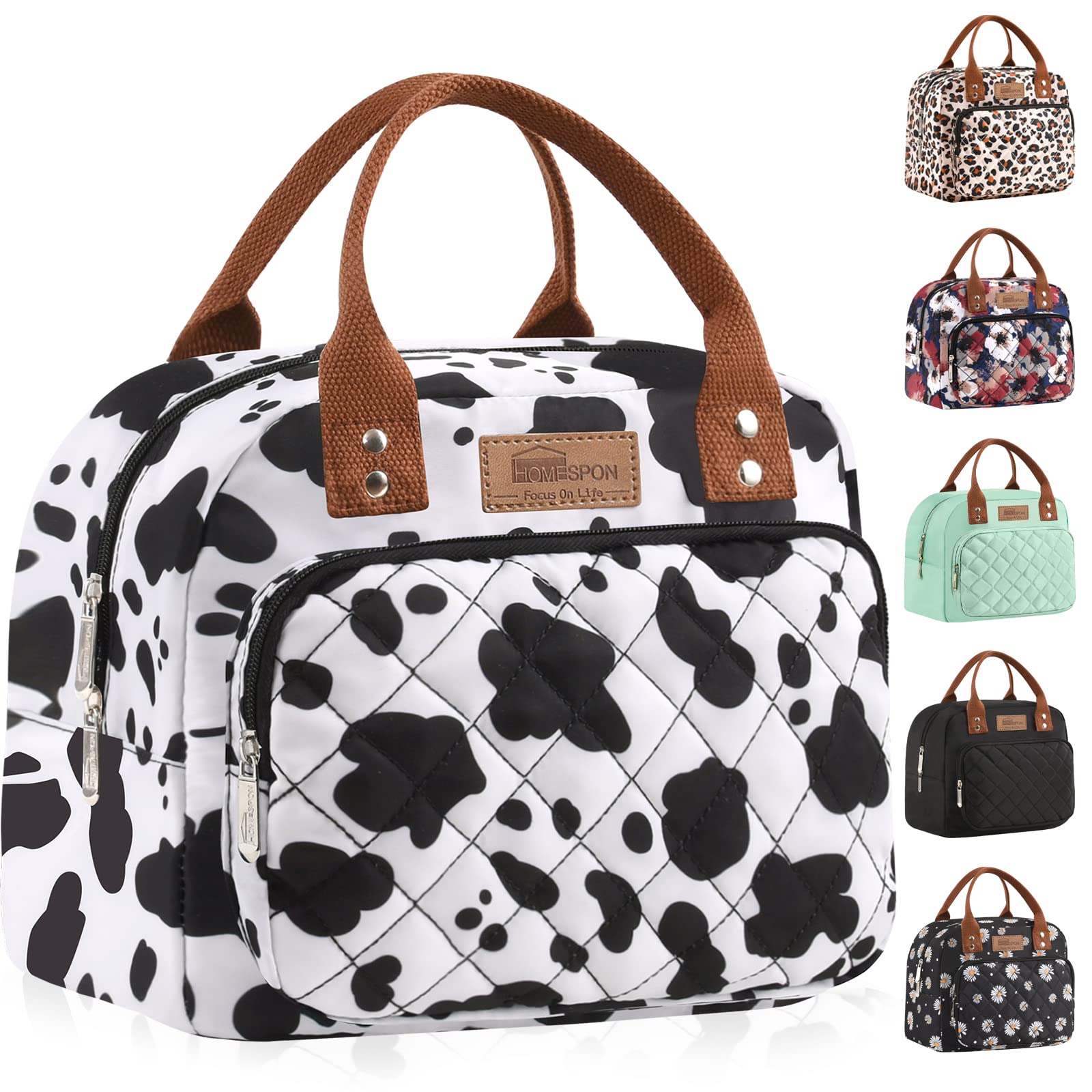 Burninger HOMESPON Insulated Lunch Bag for Women & Men - Leakproof Lunch Tote with Front Pocket - Perfect for Work, School, Picnic, Travel & Outdoor Activities (Cow Print)