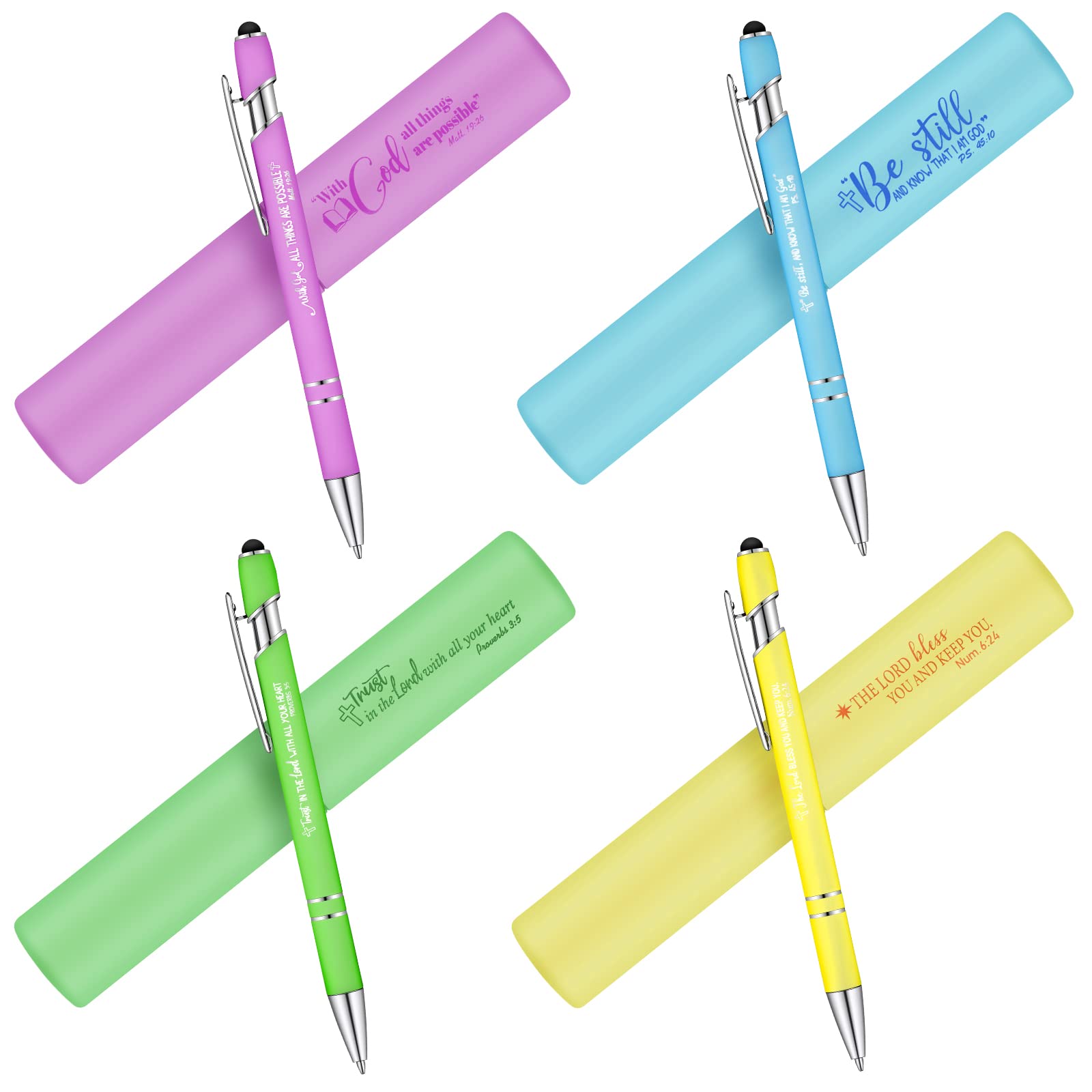 4 Pack Inspirational Bible Verse Ballpoint Pens - Refillable Purple Writing Pens with Uplifting Quotes, Perfect Gift for Women & Men - Great for Journaling, Bible Study, Note Taking & Daily Use