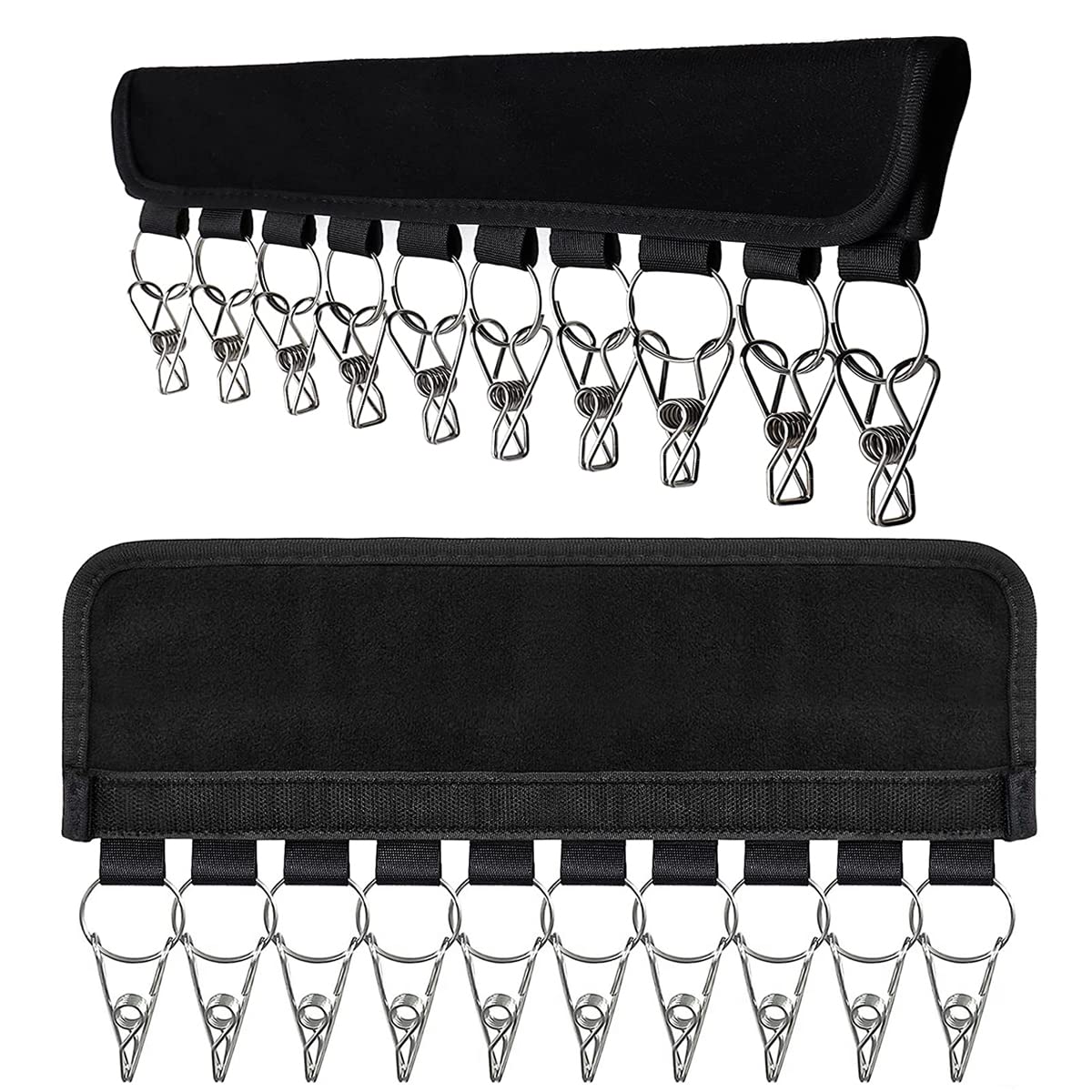 2 Pack Black Hanger Hat Organizer - 20 Large Clip Closet Display for Baseball Caps, Winter Hats & Accessories - Fits All Hanger Sizes - Space Saving Hat Storage for Closet & Room Organization