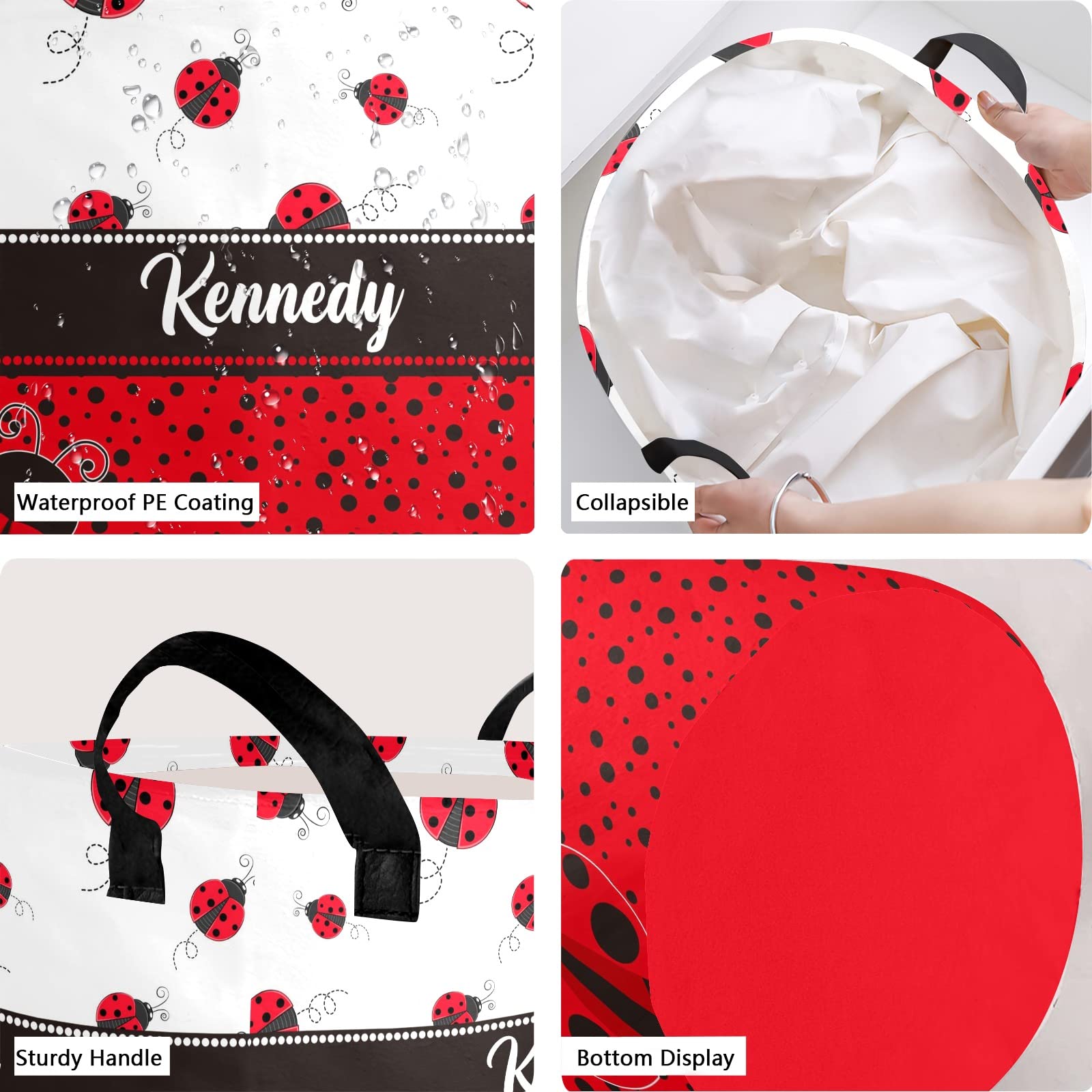 Personalized Laundry Hamper Basket - Cute Ladybug Design with Red Dots, Collapsible Storage Bin with Handles for Kids Room, Nursery Decor, Baby Clothes Organization | Perfect for Toddler Bedroom, Playroom & Home Storage Solutions