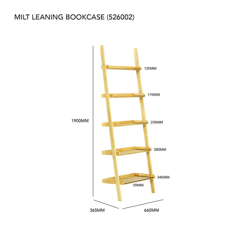 MILT Leaning Bookcase 66cm Natural Oak - Modern Wooden Bookshelf for Living Room, Bedroom & Office - Space Saving Storage Solution for Books, Decor & Essentials
