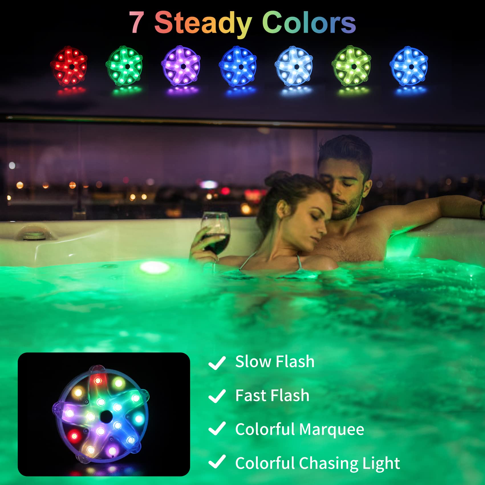 DeeprBetter Rechargeable Color Changing LED Pool Lights - Waterproof Floating & Submersible Lights for Swimming Pools, Hot Tubs, Spas, Bathtubs - with Built-in Magnet & Suction Cups - Perfect for Night Swimming, Backyard Parties, and Relaxing Spa Nights