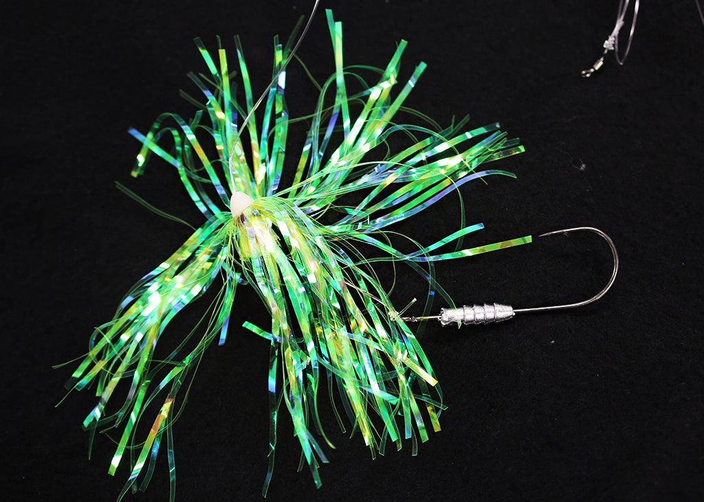 Jigging World Hi Lo Flasher Rigs with Weighted Grub Holder Hooks - Saltwater Fishing Lures for Flounder, Sea Bass & Striped Bass - Perfect for Offshore and Inshore Fishing Trips