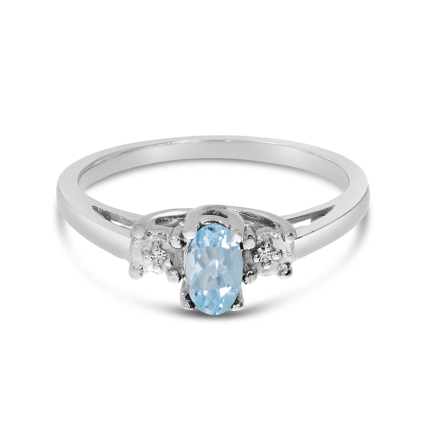 10K White Gold Oval Aquamarine and Diamond Engagement Ring for Women - Perfect for Weddings, Anniversaries & Special Occasions