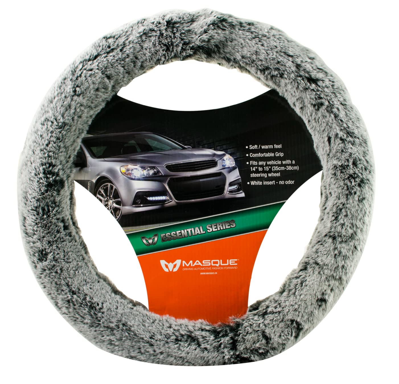 Black and Gray 2-Tone Furry Universal Steering Wheel Cover (14-15 Inch) - Soft Grip, Non-Slip, Universal Fit for Cars, Trucks & SUVs - Perfect for Cold Weather & Stylish Interior Upgrade