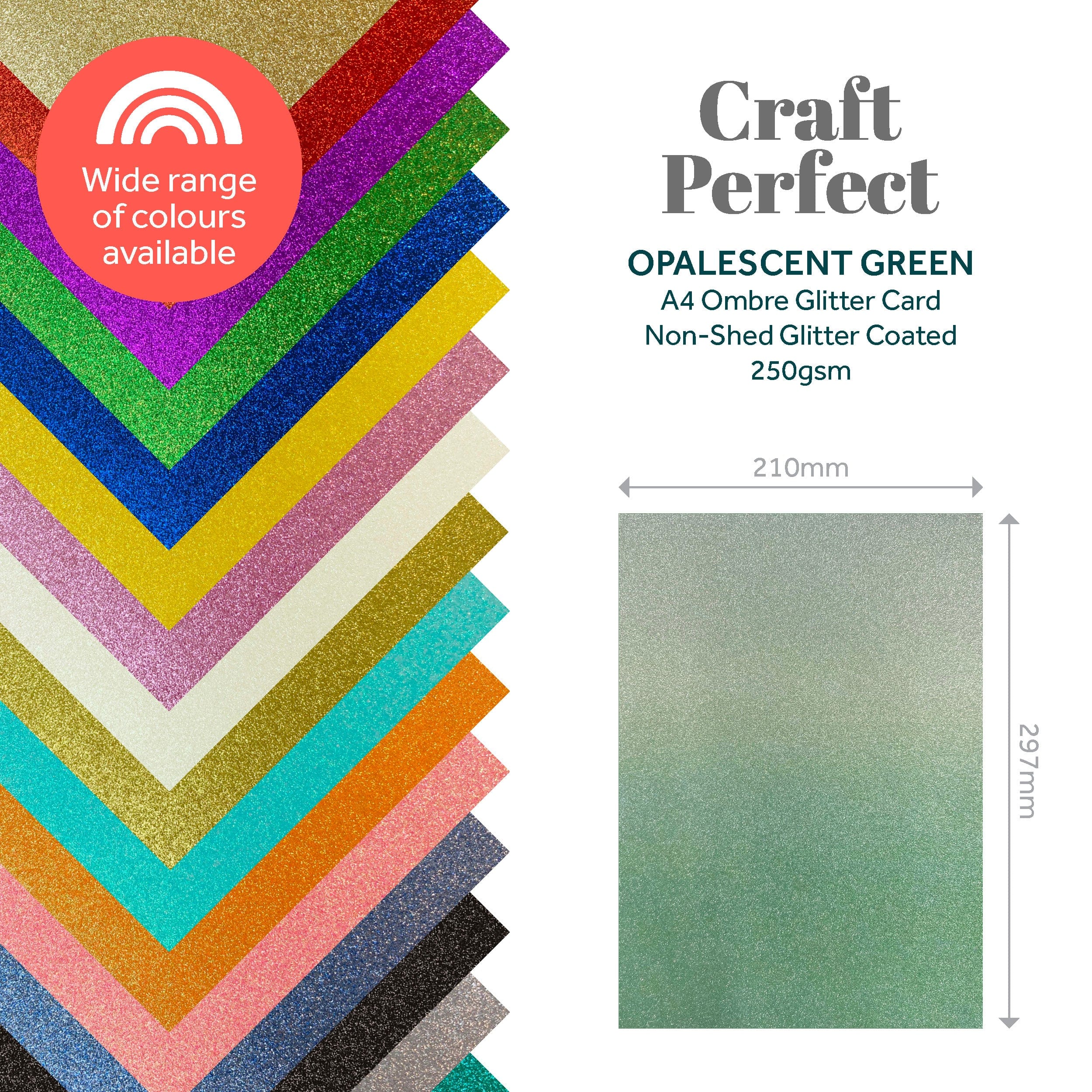 10-Pack Ombre Glitter Greeting Cards - Opalescent Green A4 Size (8890E10) for Weddings, Birthdays & Special Occasions