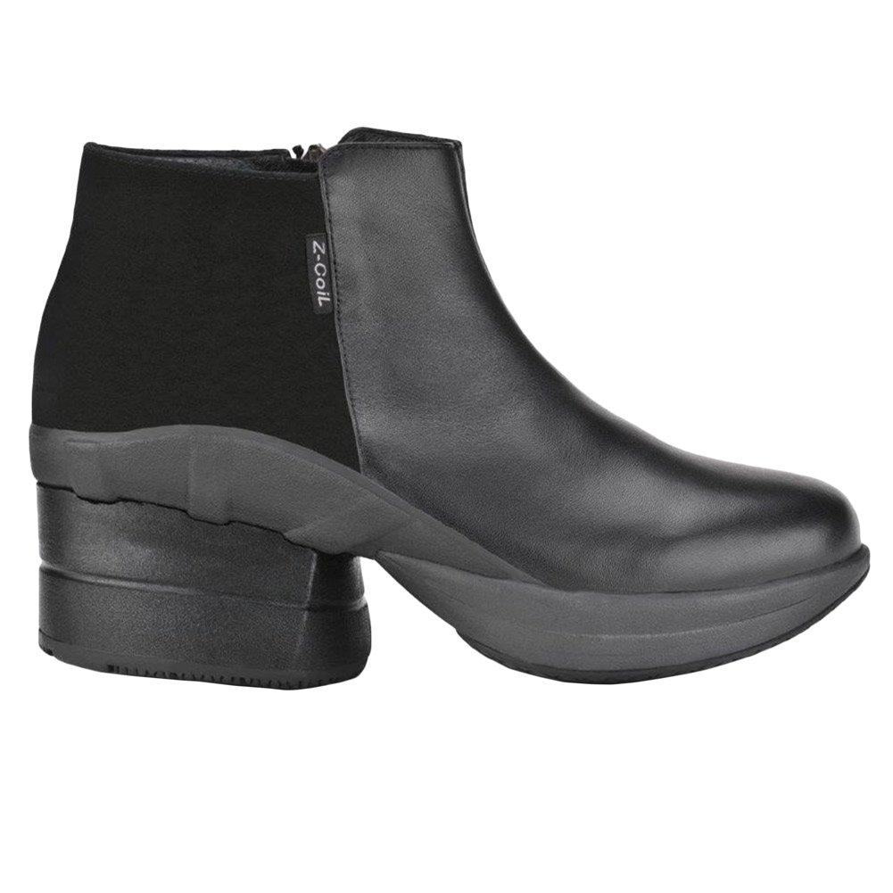 Z-CoiL Women's Olivia Black Leather Fashion Boots - Orthopedic Pain Relief Footwear with Extra Wide Fit for Orthotics | Comfortable & Stylish Boots for Work, Walking & Everyday Wear