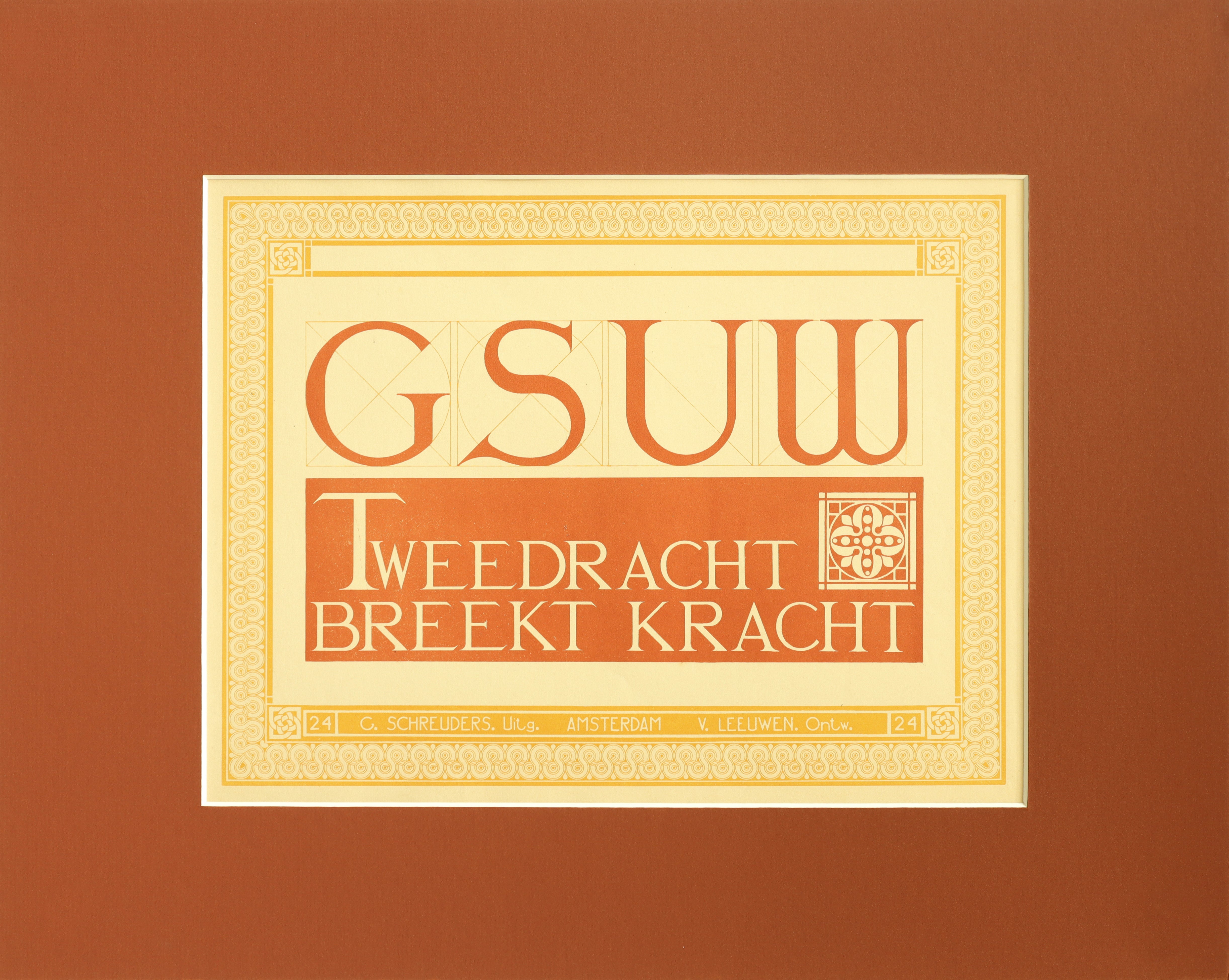 1907 Dutch Letterpress Sheet - Antique Matted Print 'GSUW Tweedracht breekt kracht' - Vintage Wall Art for Home & Office Decor