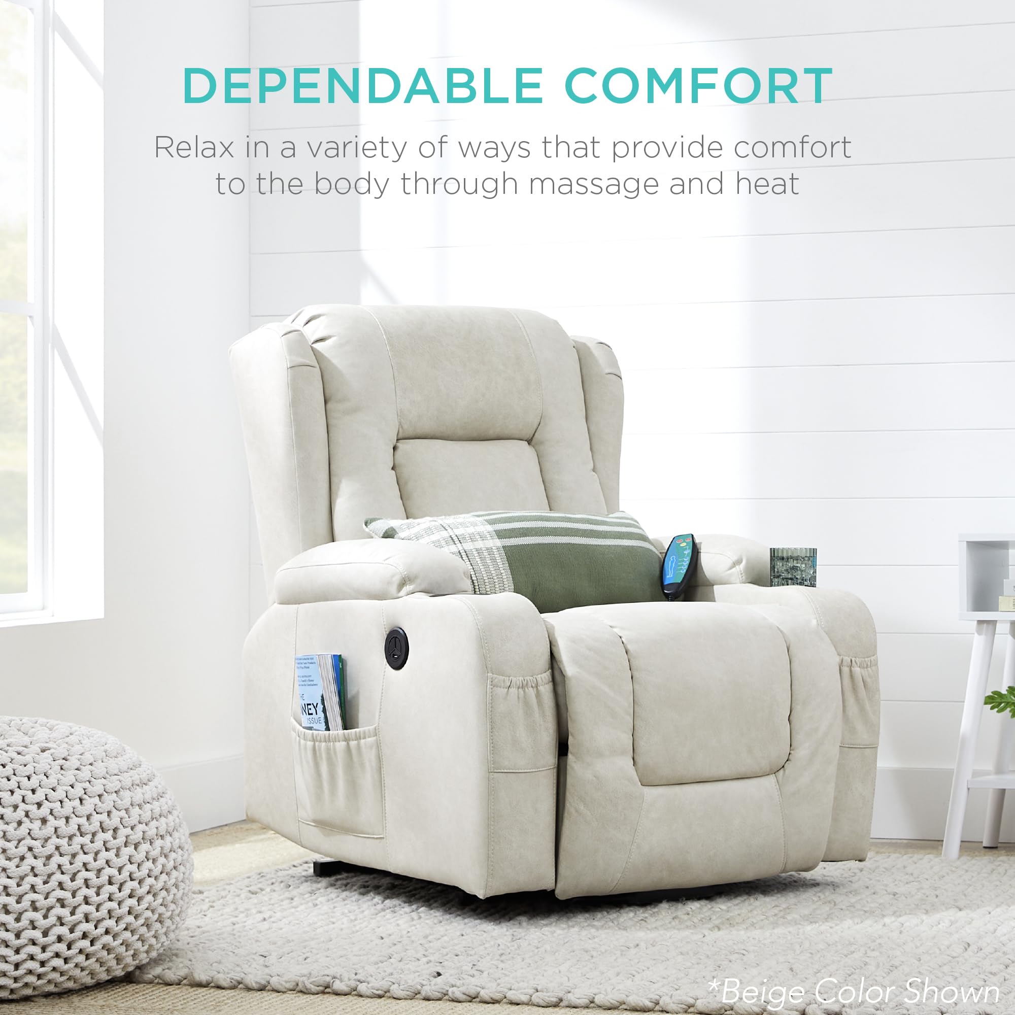 Best PU Leather Electric Power Lift Recliner Massage Chair with Heat & USB Port - Adjustable for Back & Legs, 3 Positions, Cup Holders - Gray - Perfect for Living Room, Home Theater & Elderly Comfort