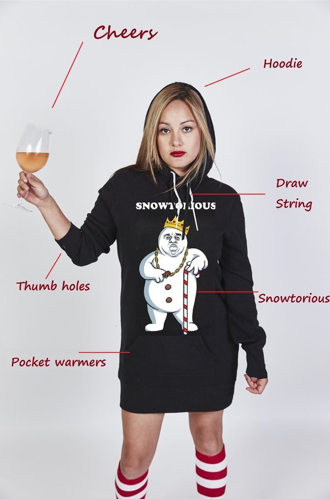 Snowtorious Ugly Christmas Sweater Hoodie Dress - Festive Holiday Party Outfit for Women - Cozy Winter Pullover Dress for Xmas Photos & Family Gatherings