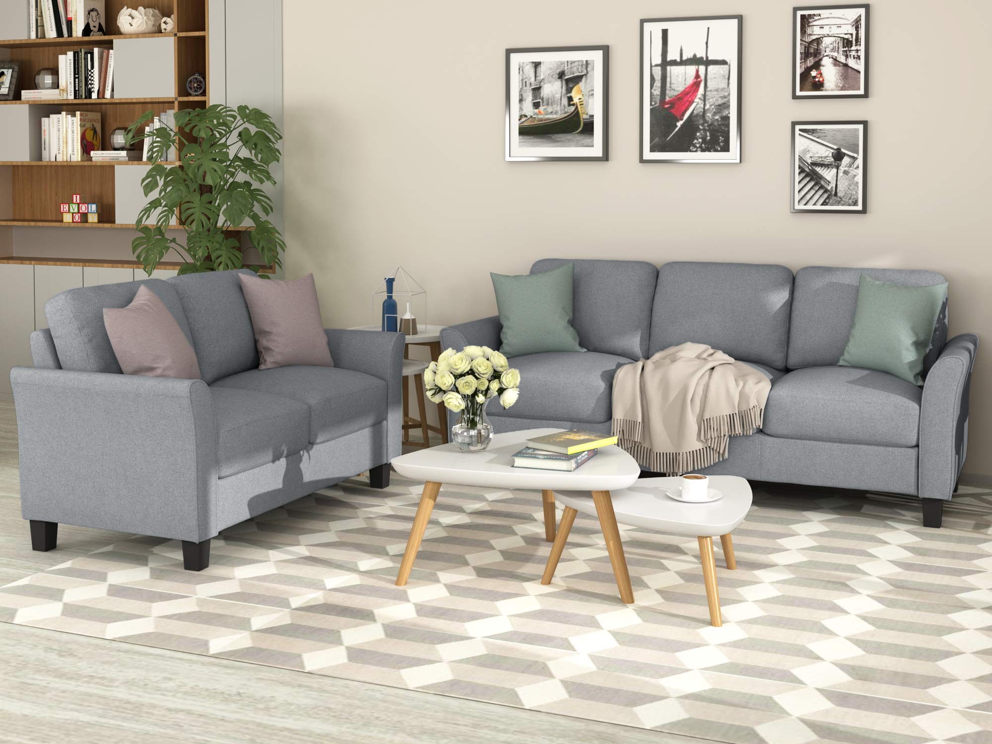 Modern Merax Upholstered Sofa Set - 2-Seat Loveseat & 3-Seat Couch with Linen Fabric for Living Room | Comfortable Contemporary Furniture for Home, Apartment & Office Lounge