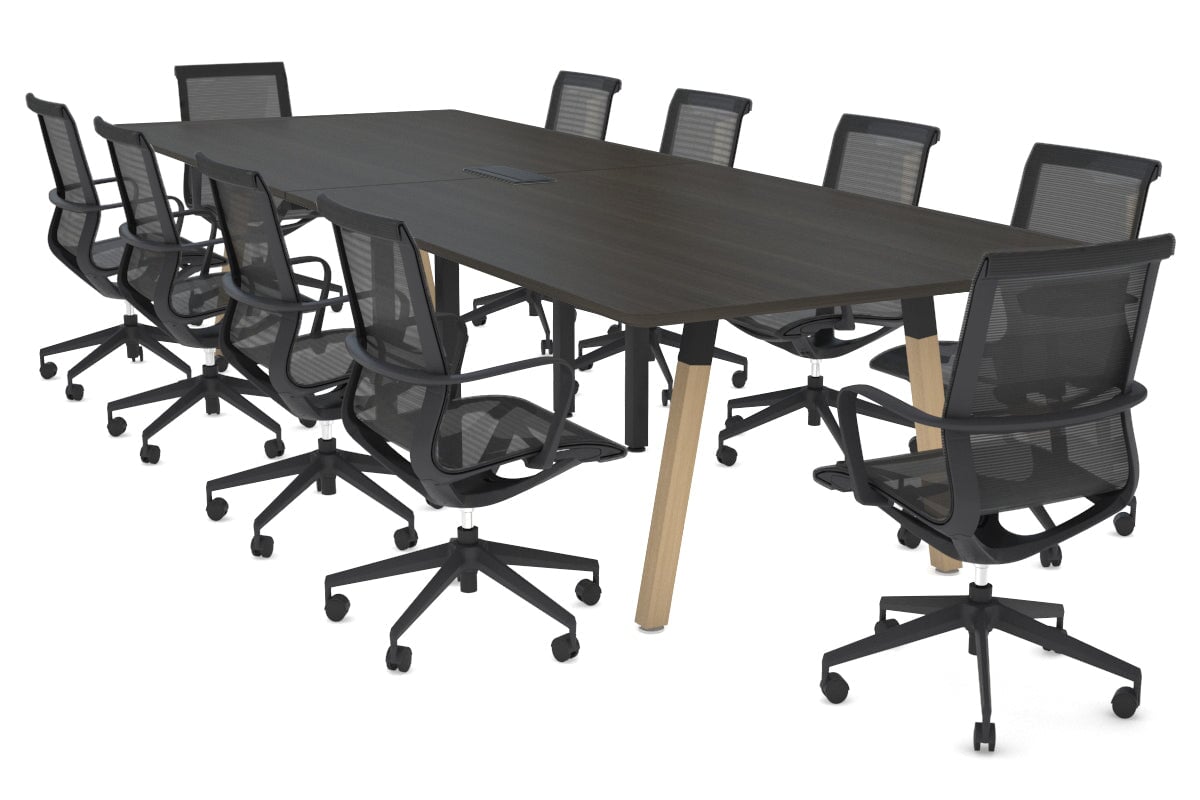 Modern Boardroom Table with Quadro A Wood Legs & Rounded Corners - 3200L x 1100W Conference Table for Office Meetings & Executive Workspaces