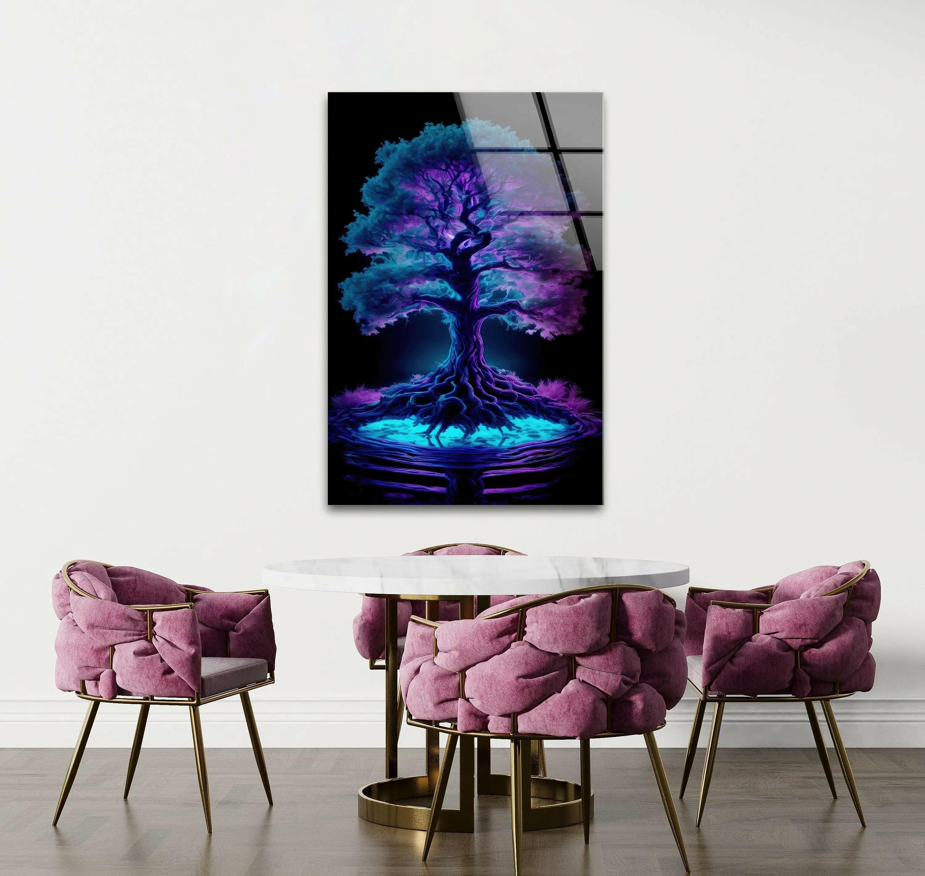 Handmade Blue Purple Tree Stained Glass Wall Art - Nature Inspired Sun Catcher Window Decor for Living Room, Bedroom & Office