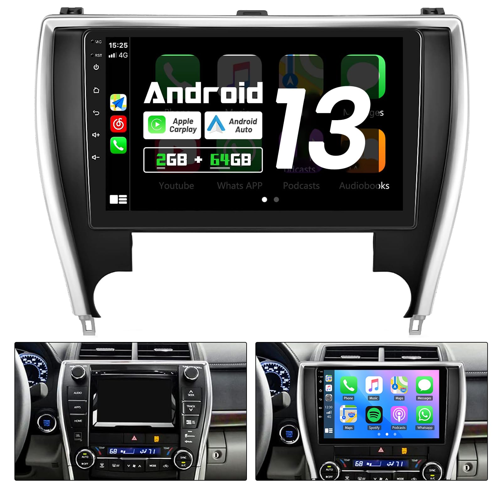 2015-2017 Toyota Camry Car Stereo with Wireless CarPlay & Android Auto - 10.1