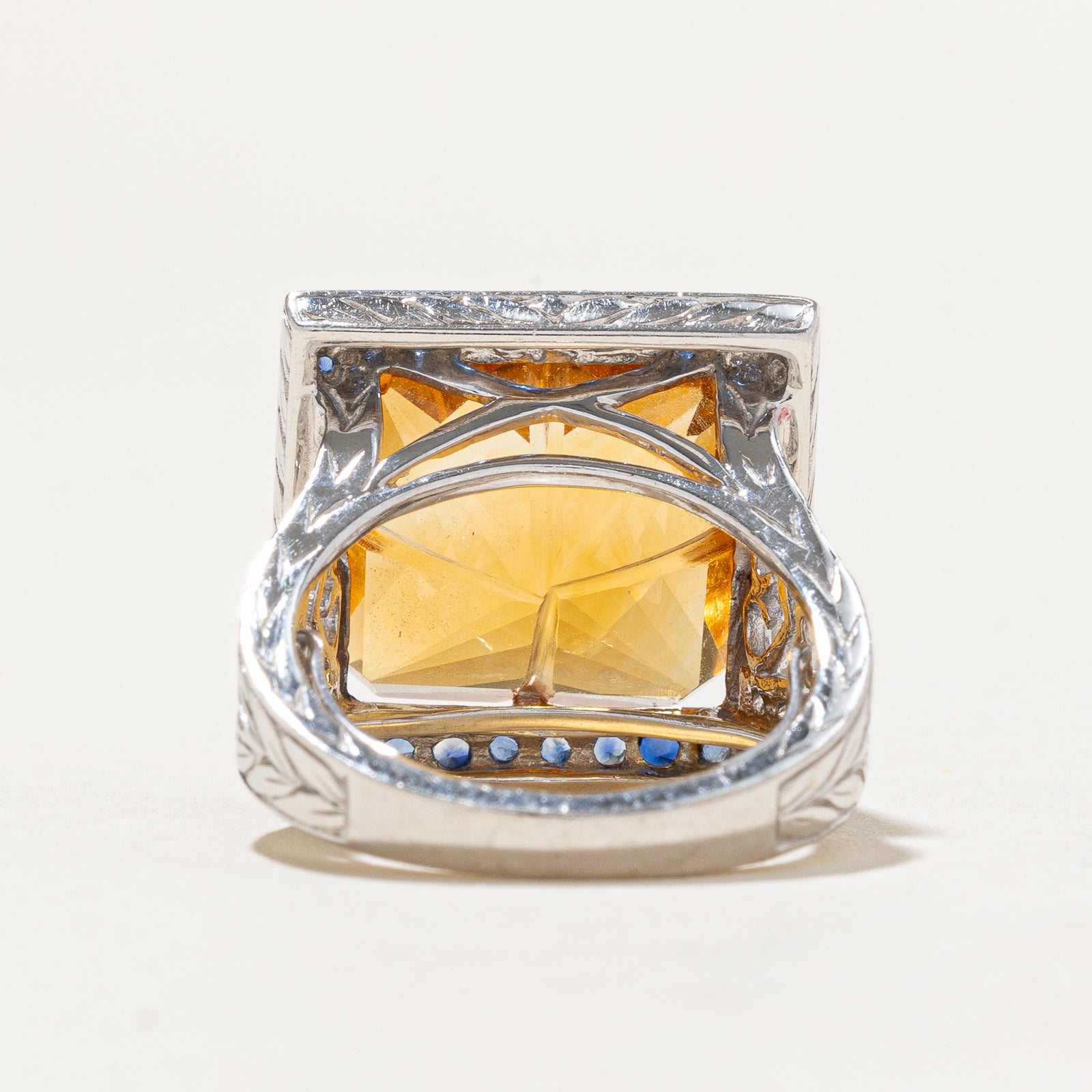 12.50ctw Citrine & Sapphire Diamond Cocktail Ring - 0.06ctw Diamonds | Size 5 | Elegant Evening Wear & Special Occasion Jewelry