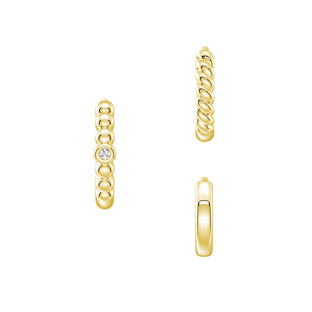 Lab Grown Diamond Triple Stack Hoop Earrings Set - Elegant 14K Gold Layered Earrings for Women | Perfect for Parties, Weddings & Everyday Wear