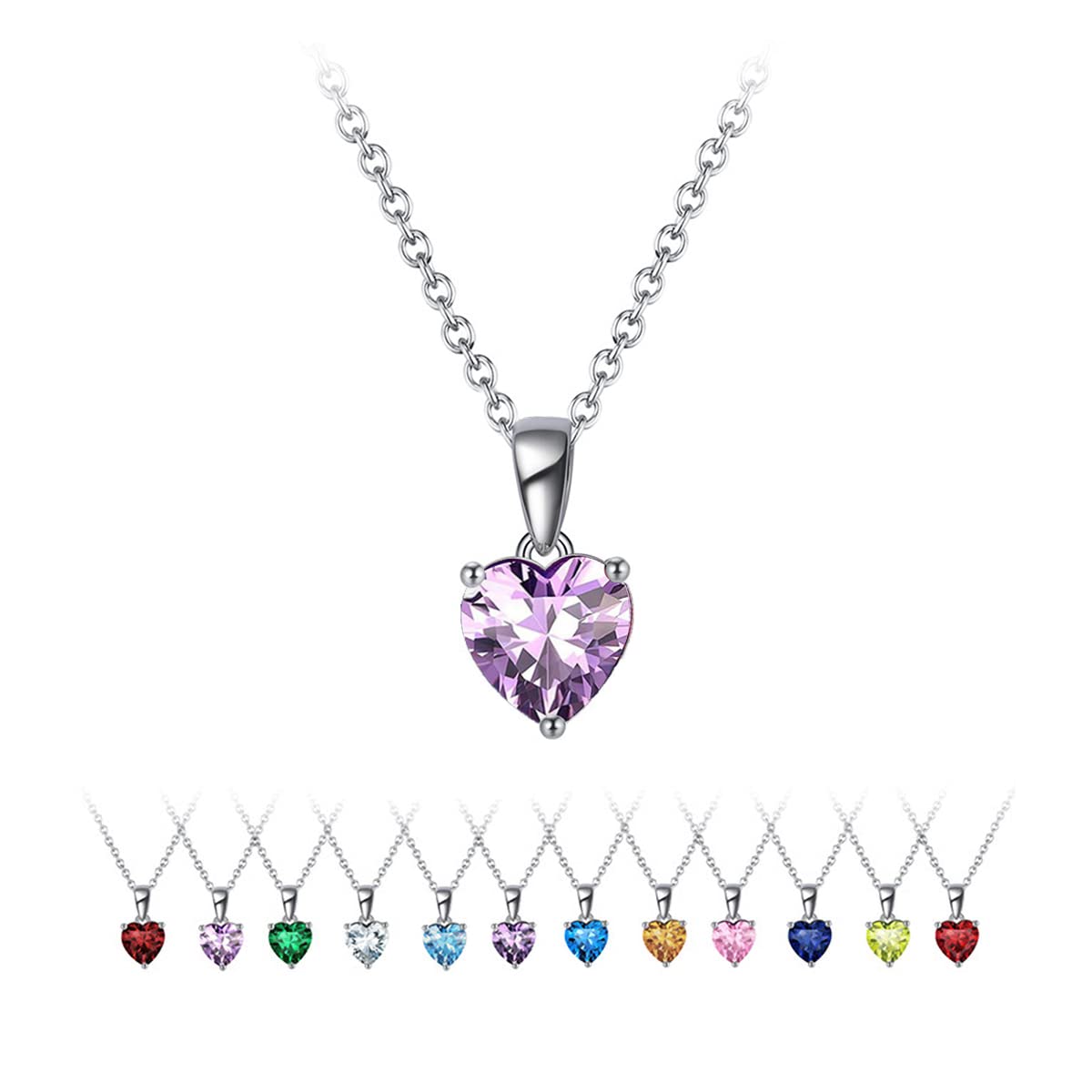 925 Sterling Silver Heart Necklace with 5A Cubic Zirconia & Birthstone - Elegant Jewelry Gift for Women, Mothers, Girlfriends - Perfect for Valentine's Day, Mother's Day, Birthday, Anniversary & Special Occasions (18