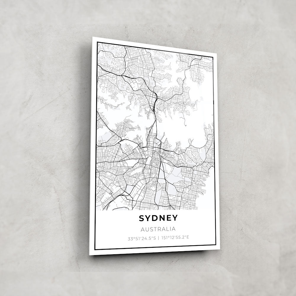 Sydney Australia Map Glass Wall Art - Modern Home Decor for Living Room, Office & Gifts