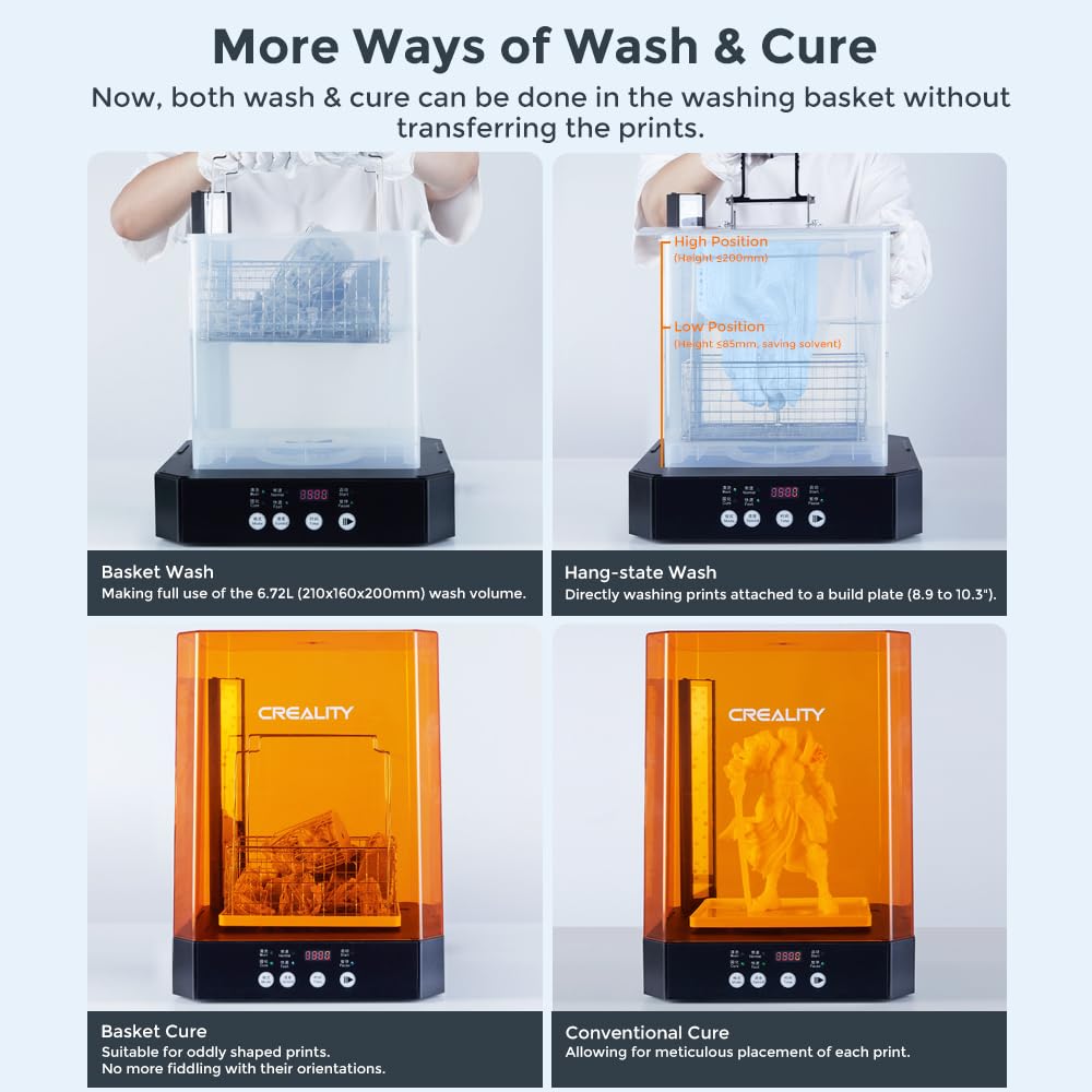 Creality UW-03 Wash and Cure Station 2-in-1 Machine for Resin 3D Printing - 360° UV Exposure, 405nm LED, Magnetic Propeller, 500r/min Speed, 10.64L Capacity (8.46x6.49x11.81 inches) - Perfect for Post-Processing 3D Printed Resin Models