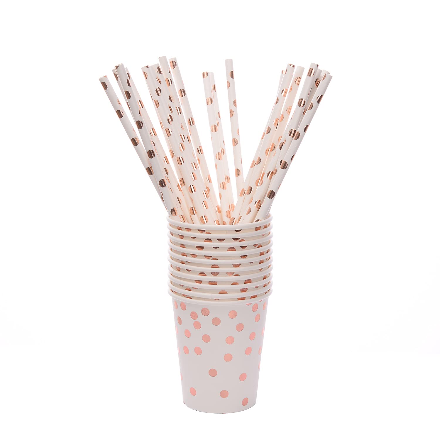 201-Piece Rose Gold Party Supplies Set - Rose Gold Dot on White Plates, Napkins, Cups & Silverware for 25 Guests | Perfect for Weddings, Bridal Showers, Engagements & Birthday Parties | Elegant Rose Gold Dot Theme for Stylish Celebrations