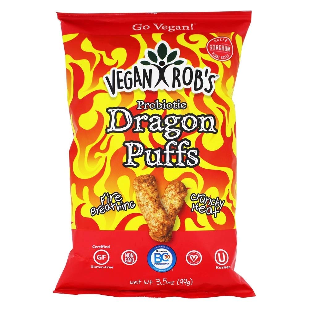 VEGAN ROBs Probiotic Dragon Puffs - Vegan, Kosher, Gluten Free Snacks - 3.5 oz Bag (Pack of 2) | Healthy Plant-Based Treats for Kids & Adults | Perfect for Lunchboxes, Road Trips & Movie Nights