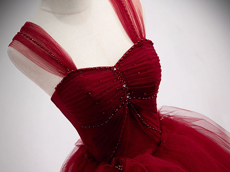 Elegant Burgundy Off Shoulder Tulle Long Prom Dress for Women - Formal Evening Gown for Homecoming, Ball, Wedding & Special Occasions