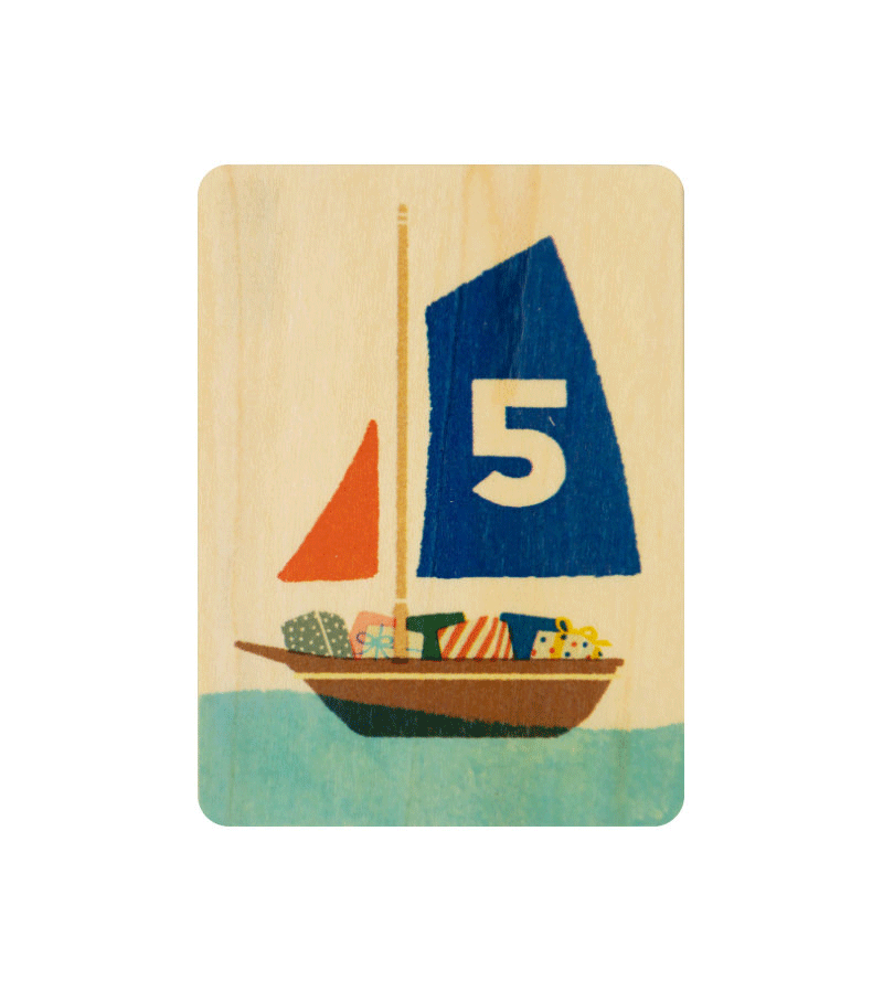 WOODHI Mini Wooden Boat Birthday Card for 5 Year Old - Perfect for Kids' Birthday Parties, Gifts & Keepsakes