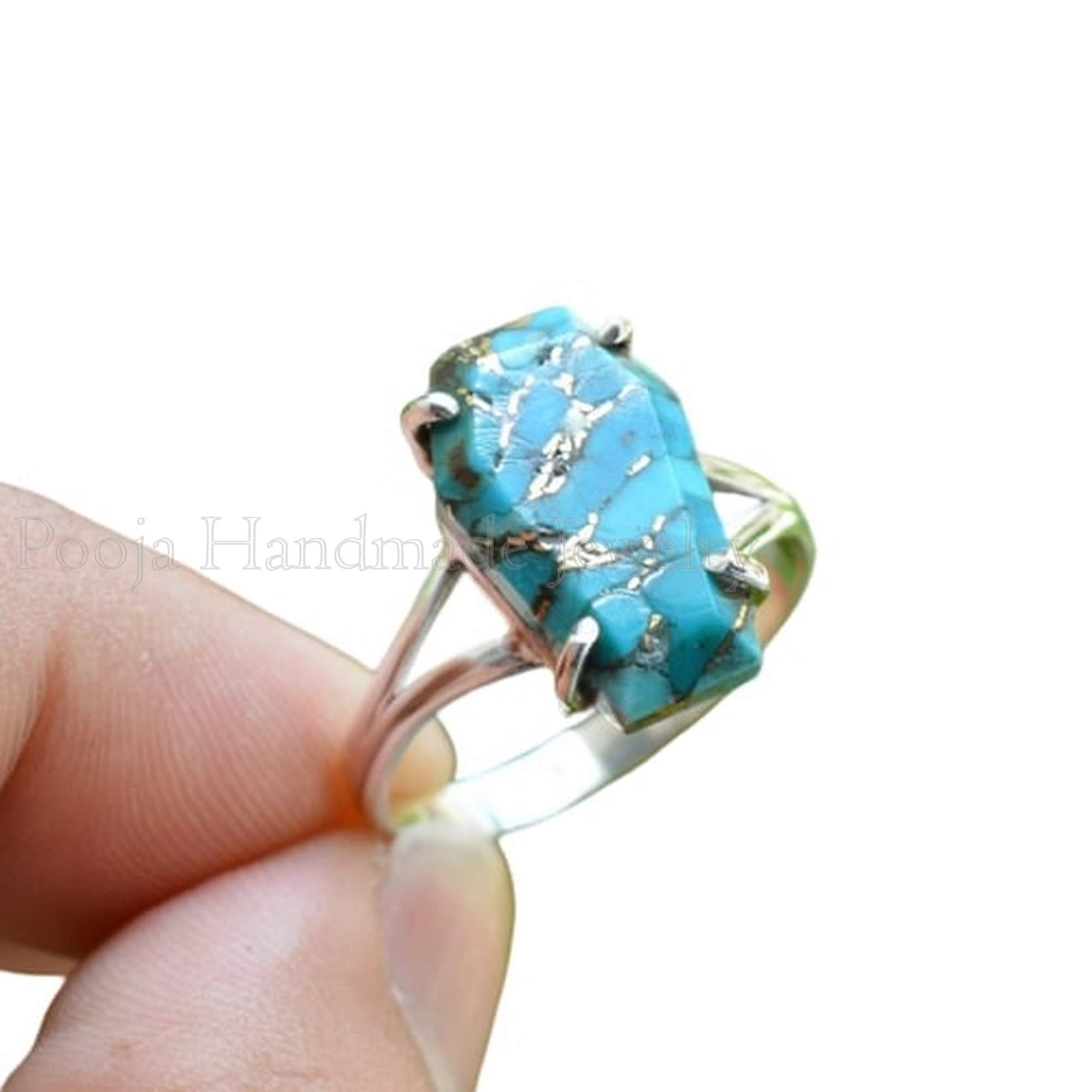 Handmade 925 Sterling Silver Coffin Ring with Blue Copper Turquoise Gemstone - Bohemian Style Engagement Ring for Women, Perfect Gift for Her - Ideal for Parties, Weddings, and Special Occasions