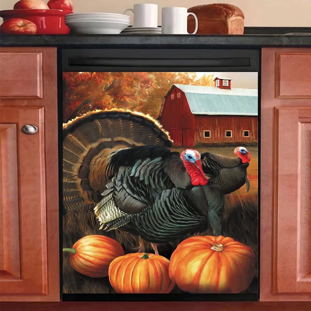 Greture Turkey Pumpkin Magnet - Thanksgiving Dishwasher Sticker & Refrigerator Decoration - 23x17 Inch Washing Machine Cover - Autumn Kitchen Appliances Decal for Home Decor - Perfect for Thanksgiving, Fall Season, and Holiday Kitchen Decorating