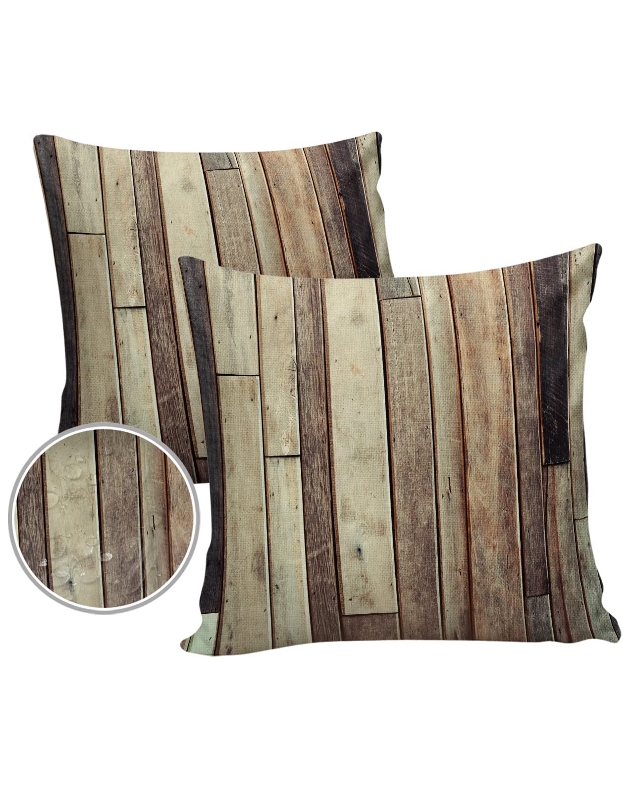 Waterproof Pillow Covers 24x24 Inches - 2 Pack Rustic Wood Plank Design Pillow Protectors for Sofa, Couch & Bed - Farmhouse Decor for Living Room, Patio, Garden & Car Accessories | Indoor & Outdoor Use