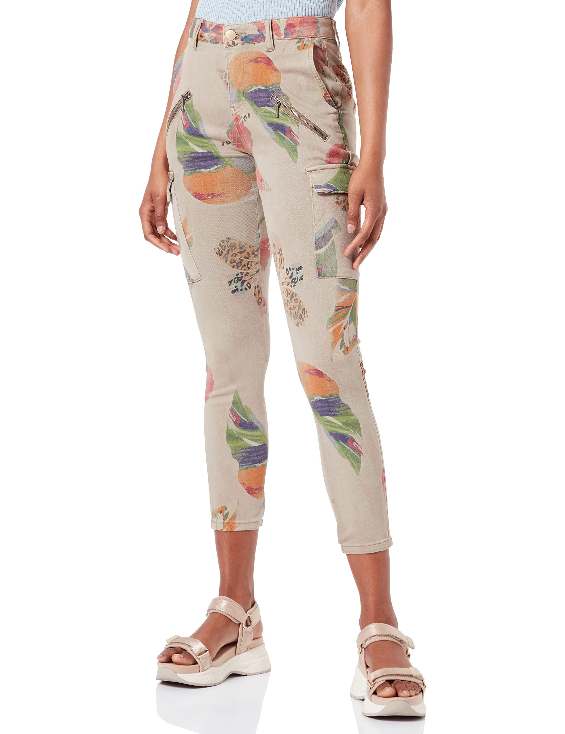 Desigual Women's High-Waisted Stretch Trousers - Comfortable Slim Fit Pants for Work, Office & Casual Wear | Trendy Ladies Dress Pants for Business & Everyday Outfits