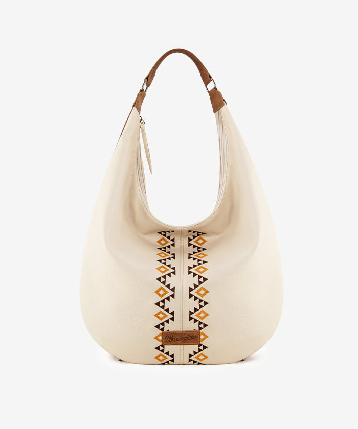 Wrangler Aztec Embroidered Wide Hobo Bag for Women - Stylish Boho Shoulder Purse with Tribal Pattern - Perfect for Casual Outings, Music Festivals & Travel Accessories
