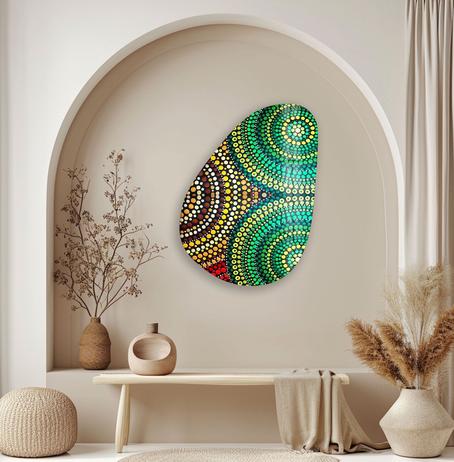Asymmetrical Oval Mosaic Green Glass Wall Art - Handmade Modern Home Decor for Living Room, Bedroom, or Office - Unique Abstract Wall Hanging for Interior Design