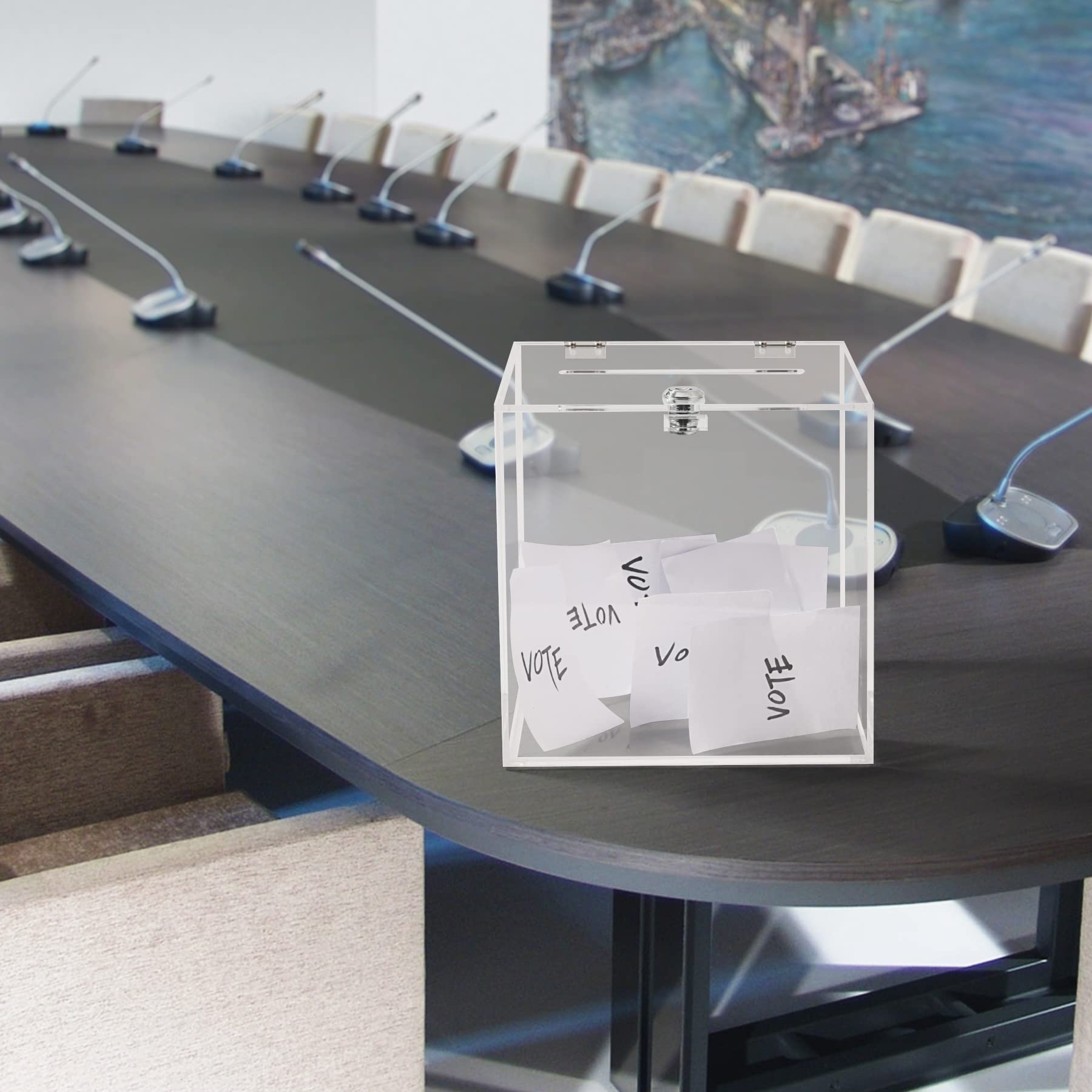 10x10x10 Inch Clear Acrylic Donation Box - Secure Money Storage Container for Voting, Charity Events, Ballot Suggestions & Contests - Ideal for Fundraising, Church Donations & Office Suggestion Boxes