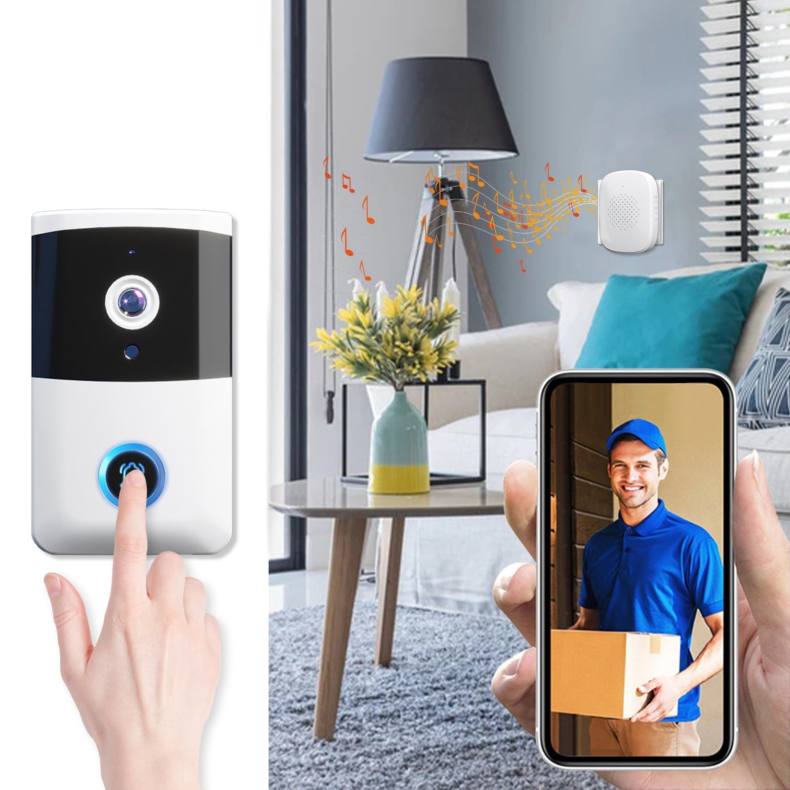 Smart Wireless Doorbell Camera with HD Night Vision & WiFi - Intelligent Video Doorbell for Home Security - Perfect for Front Door Monitoring, Package Delivery Alerts & Visitor Identification