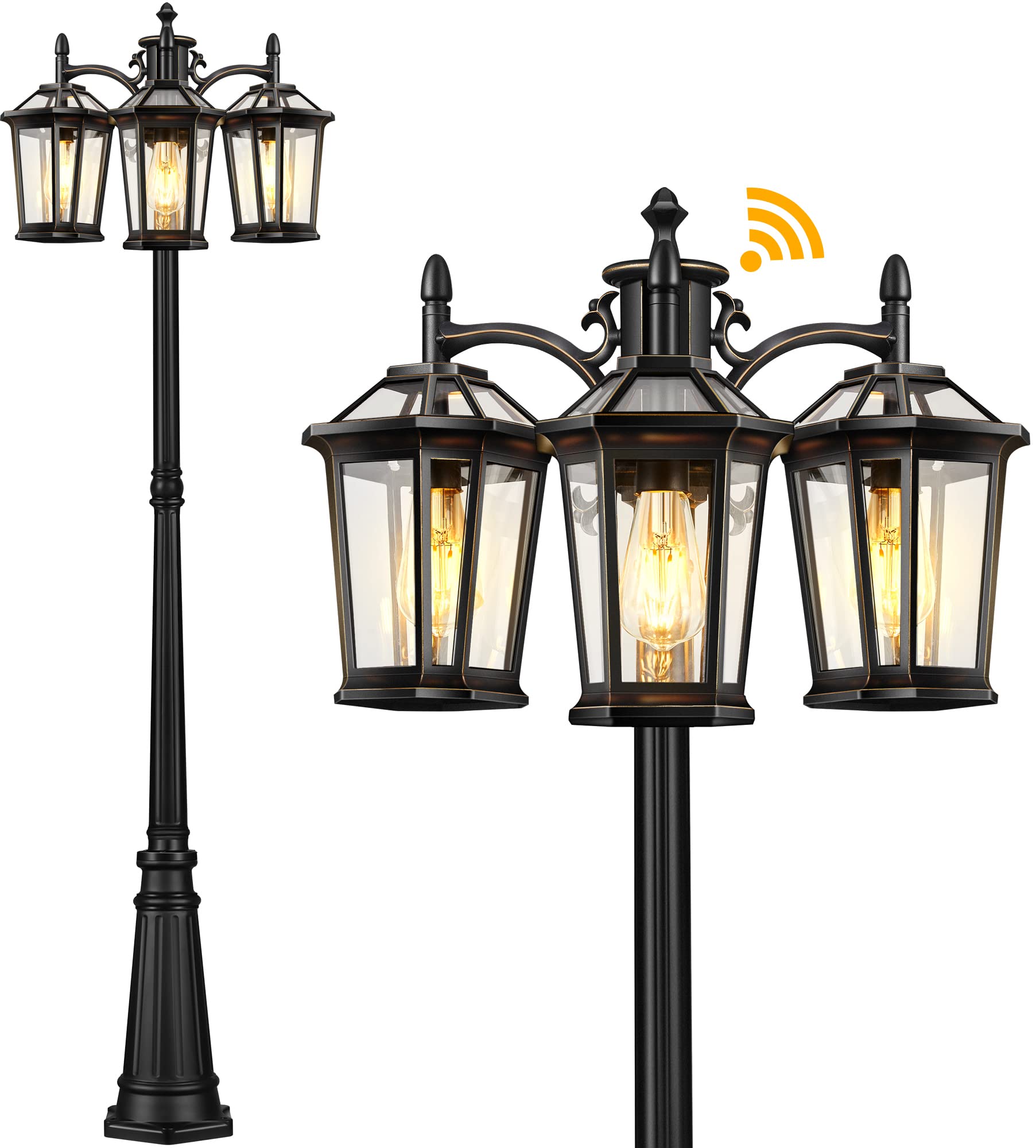 VIANIS 3-Head Outdoor Post Light - Dusk to Dawn Waterproof Aluminum Street Lamp with Tempered Glass - Perfect for Backyard, Garden, Patio, Driveway & Pathway Lighting