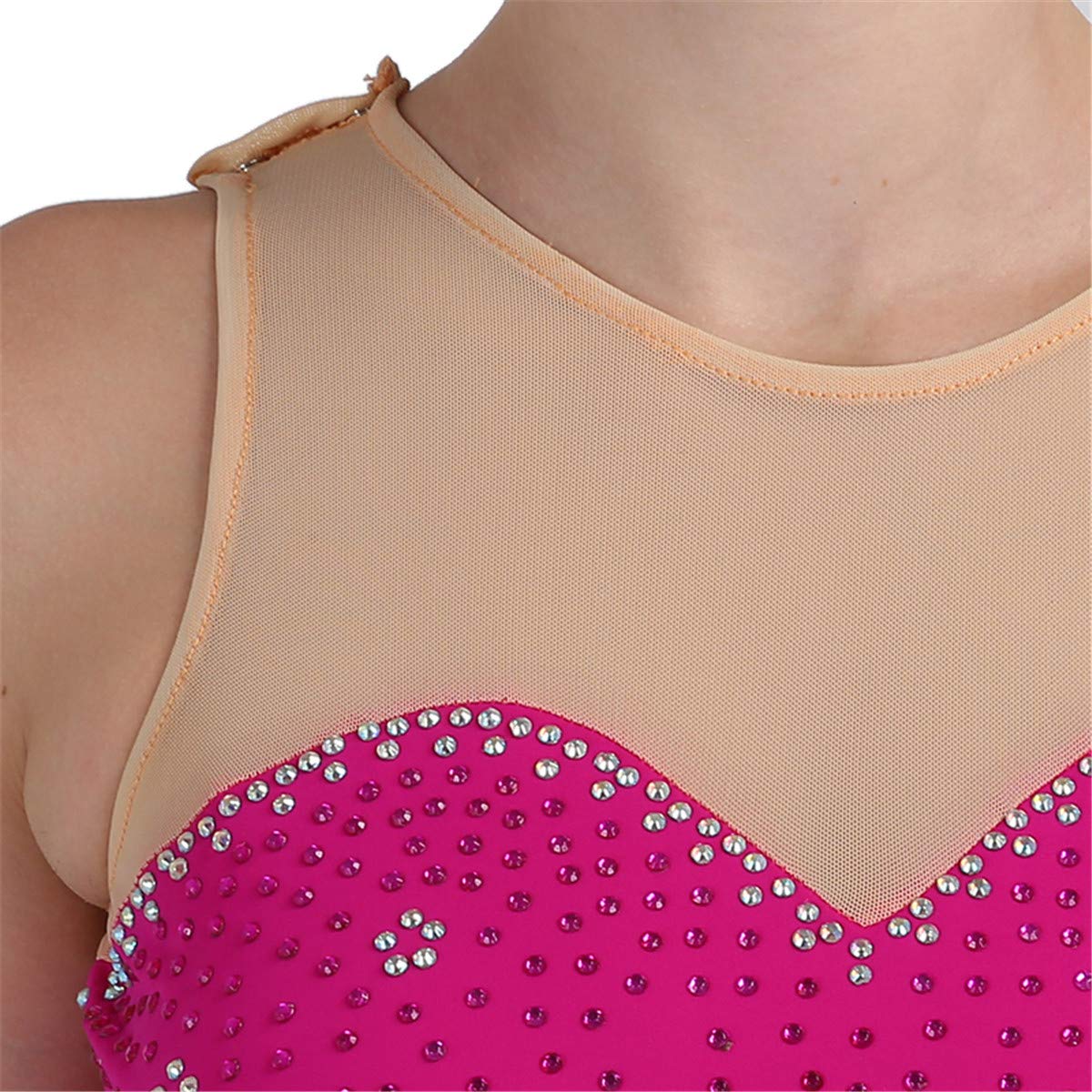 Elegant Pink Ice Skating Dress for Women - Sleeveless Beaded Rhinestone Competition Dress | Figure Skating, Ice Dance & Performance Outfit